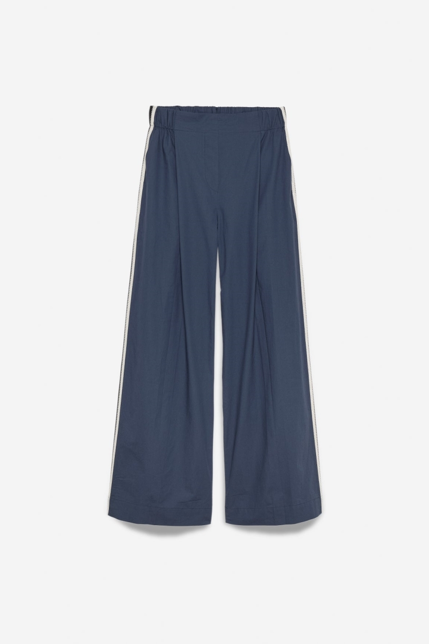 Image of Alchemist dames vegan Broek Met Maanbloemmotief, Marineblauw