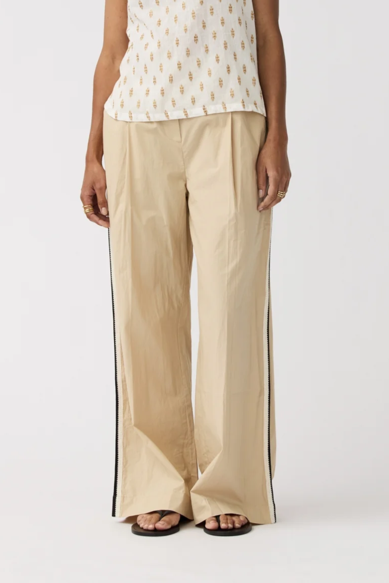 Image of Alchemist dames vegan Broek Maanbloem Tape Zandbeige