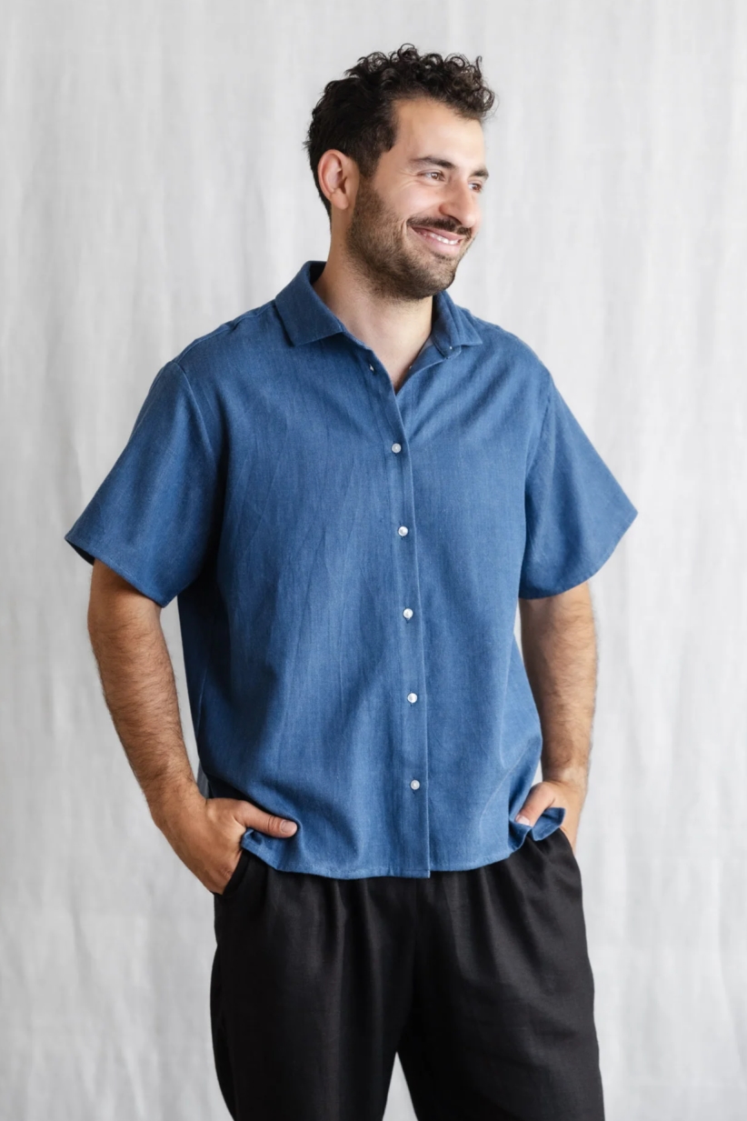 Image of Jyoti Fair Works mannen vegan Overhemd Nehani Denim Blauw