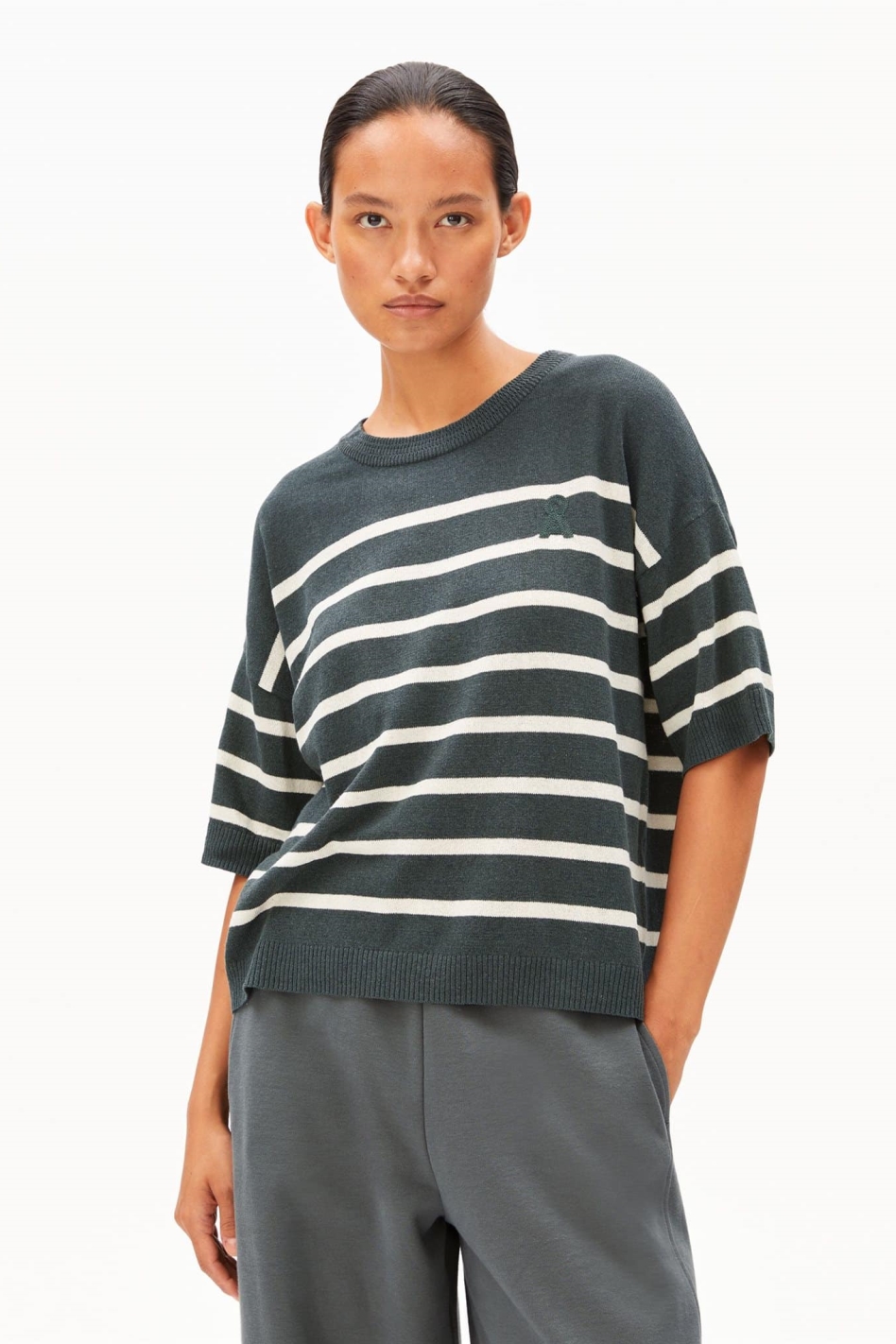 Image of ARMEDANGELS dames vegan Bovenkant Van Linnenmix Met Grijze Strepen