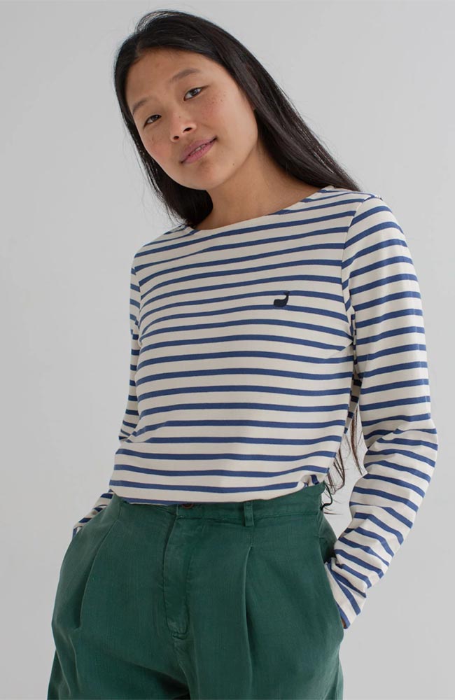 Image of TWOTHIRDS dames vegan Longsleeve Martinica Stripes Wit/Blauw