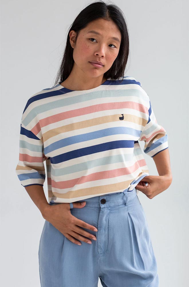 Image of TWOTHIRDS dames vegan T-Shirt Met Cropped Mouwen En Strepen
