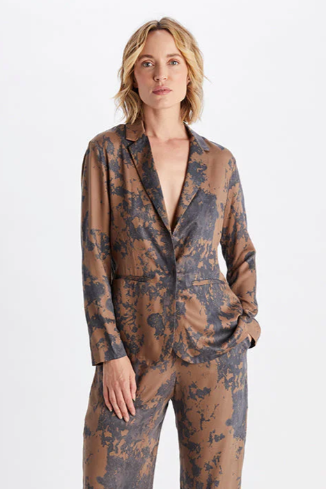 Image of Neu Nomads dames vegan Jas Karlie Met Marmerprint, Bruin/Zwart