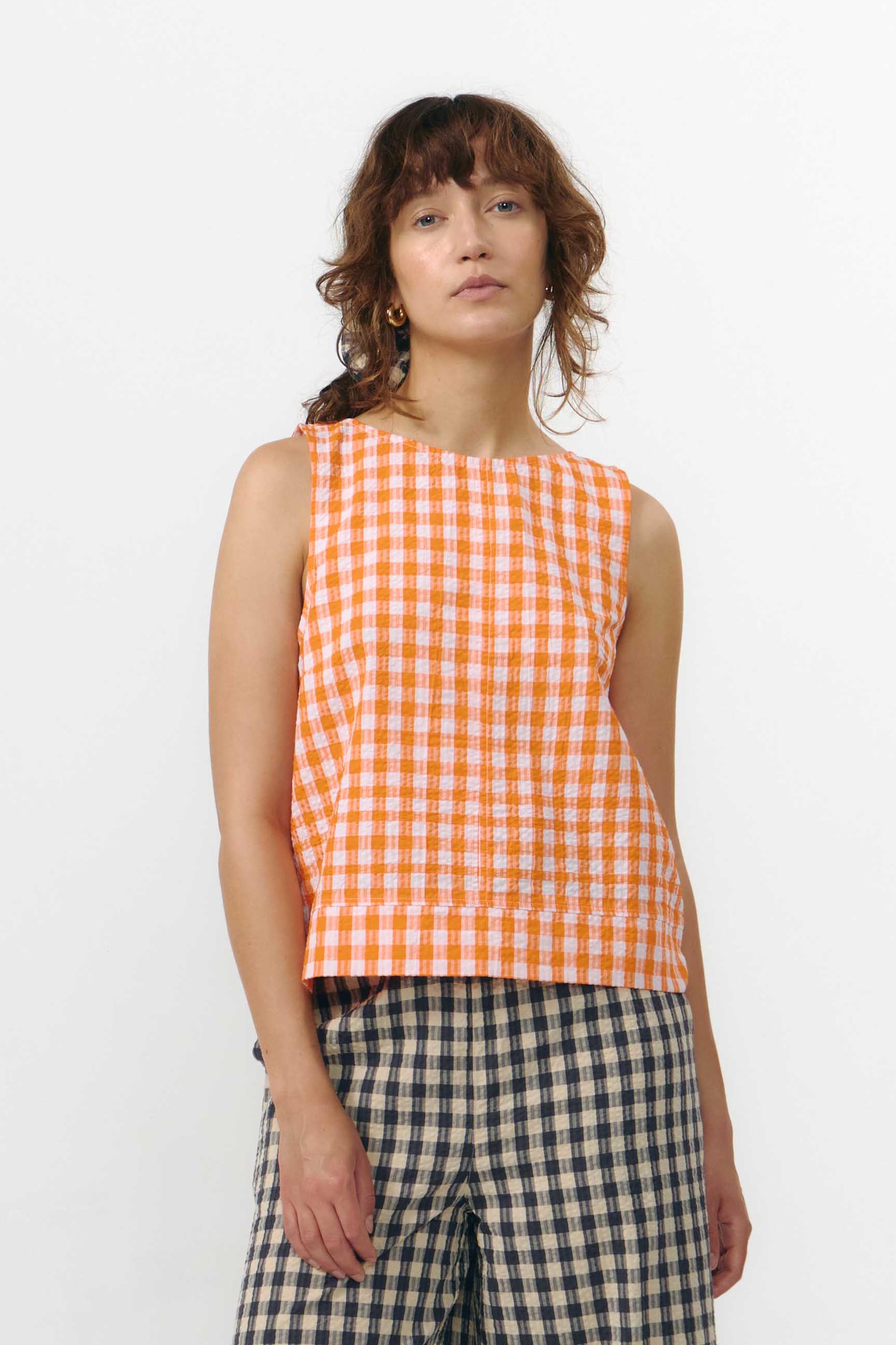 Image of SUITE13LAB dames vegan Top Aruba Check Oranje