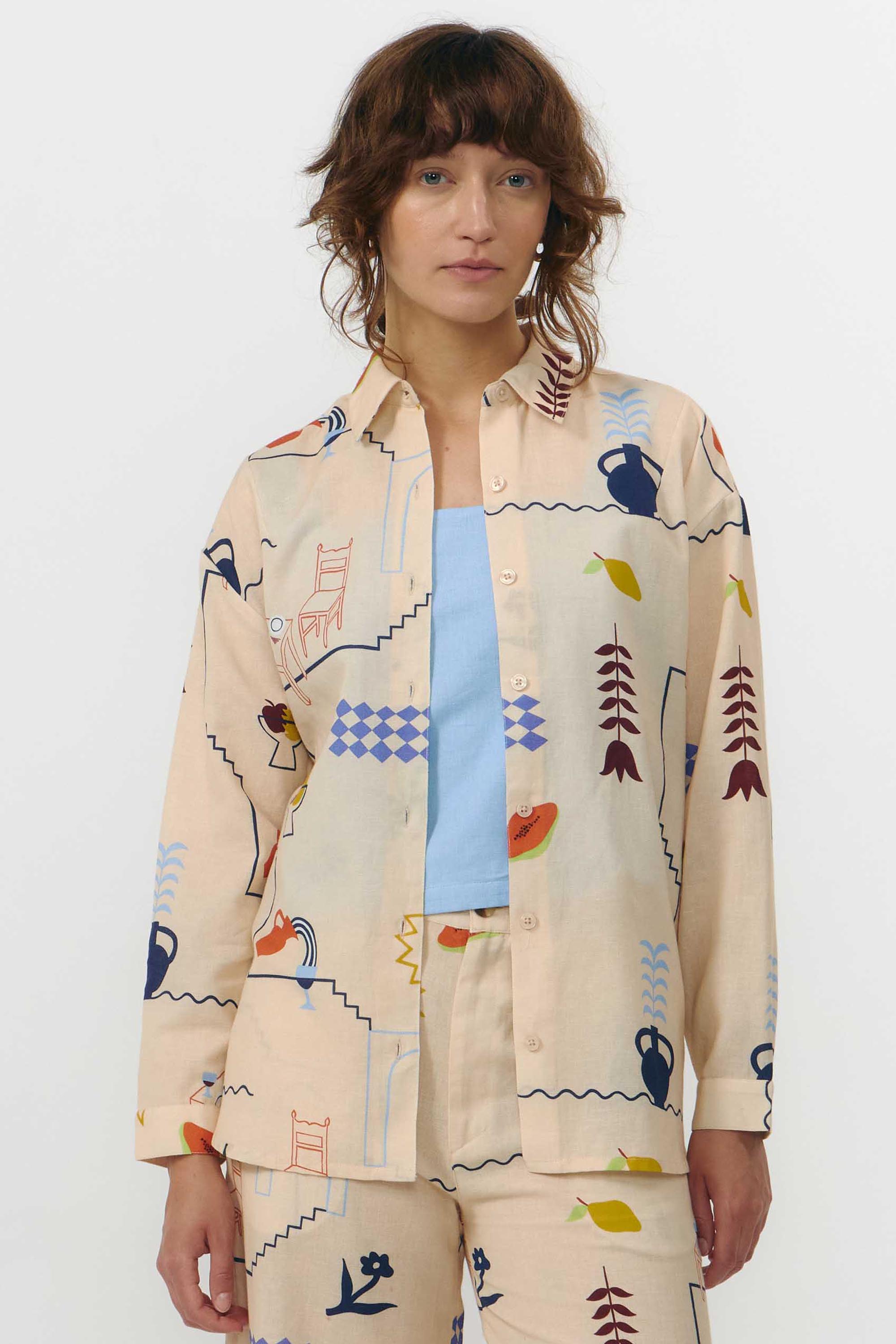 Image of SUITE13LAB dames vegan Shirt Met Print, Feestelijk, Beige