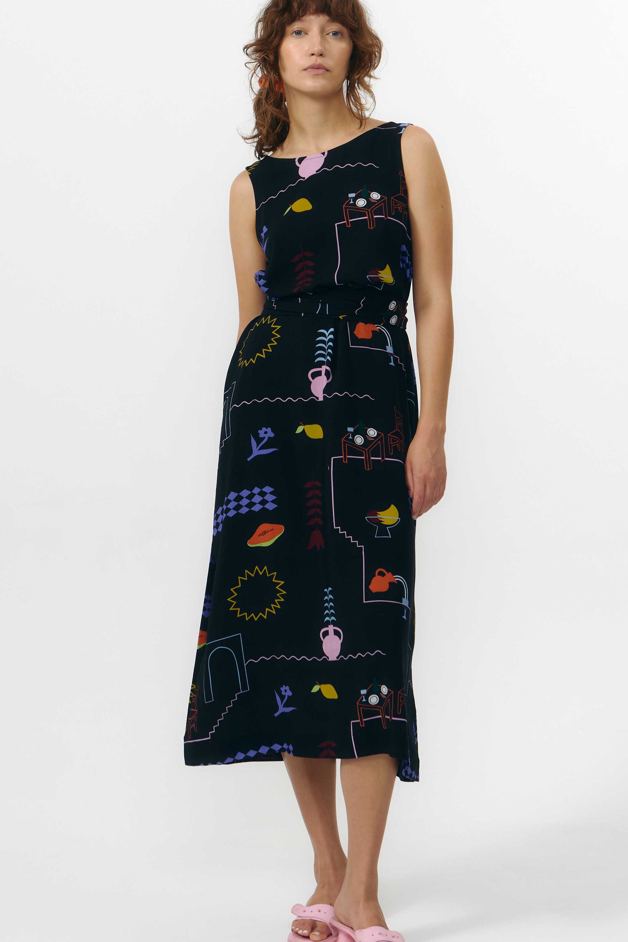Image of SUITE13LAB dames vegan Jurk Sena Print Feestelijk Zwart