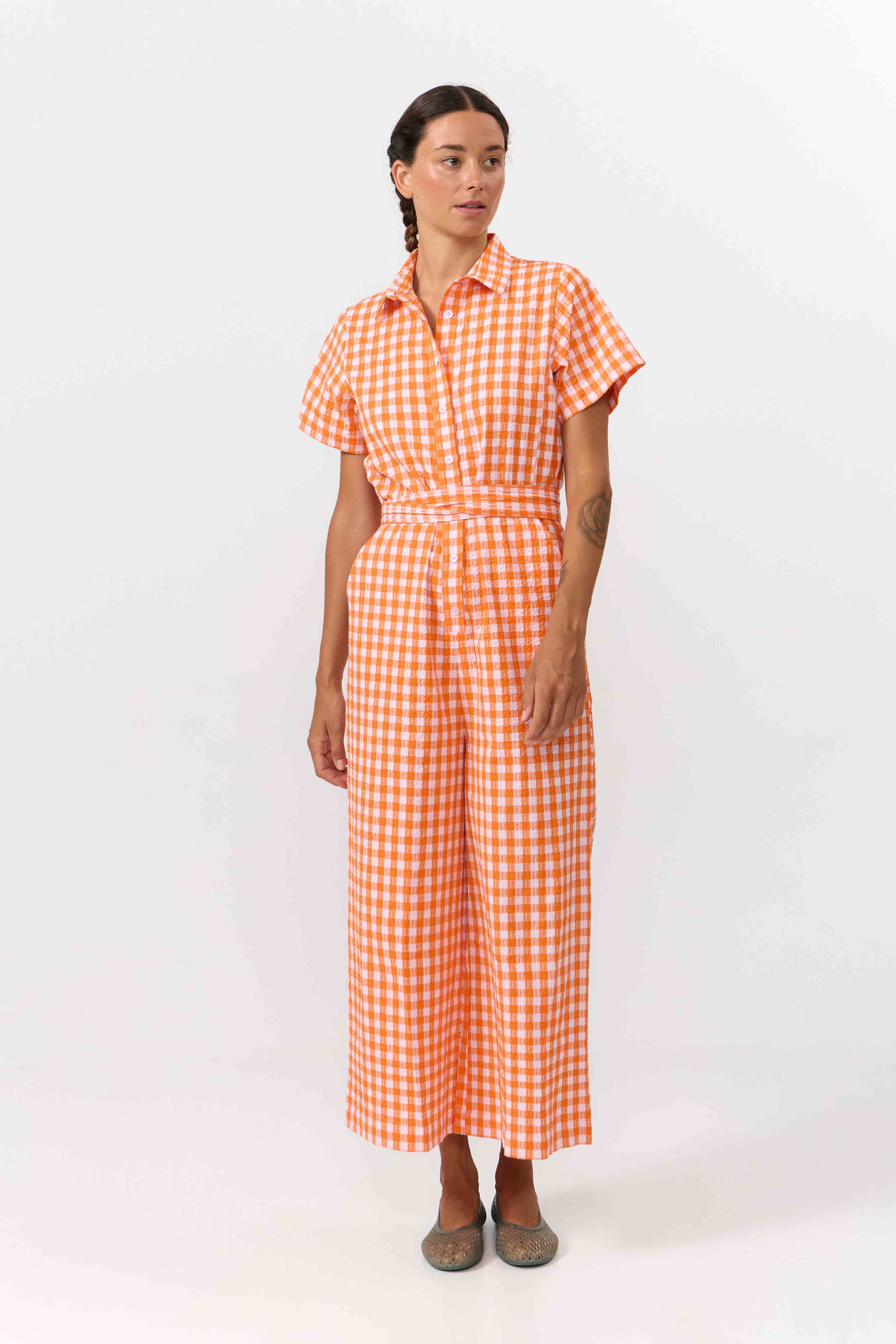 Image of SUITE13LAB dames vegan Jumpsuit Alme Geruit Oranje