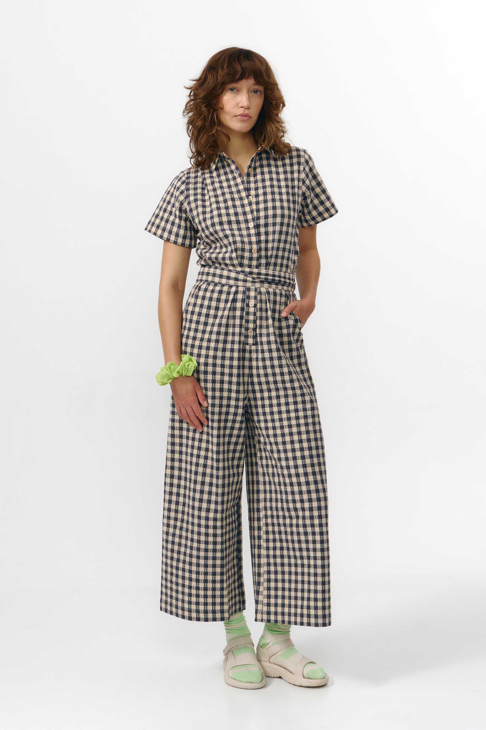 Image of SUITE13LAB dames vegan Jumpsuit Alme Check Grijs