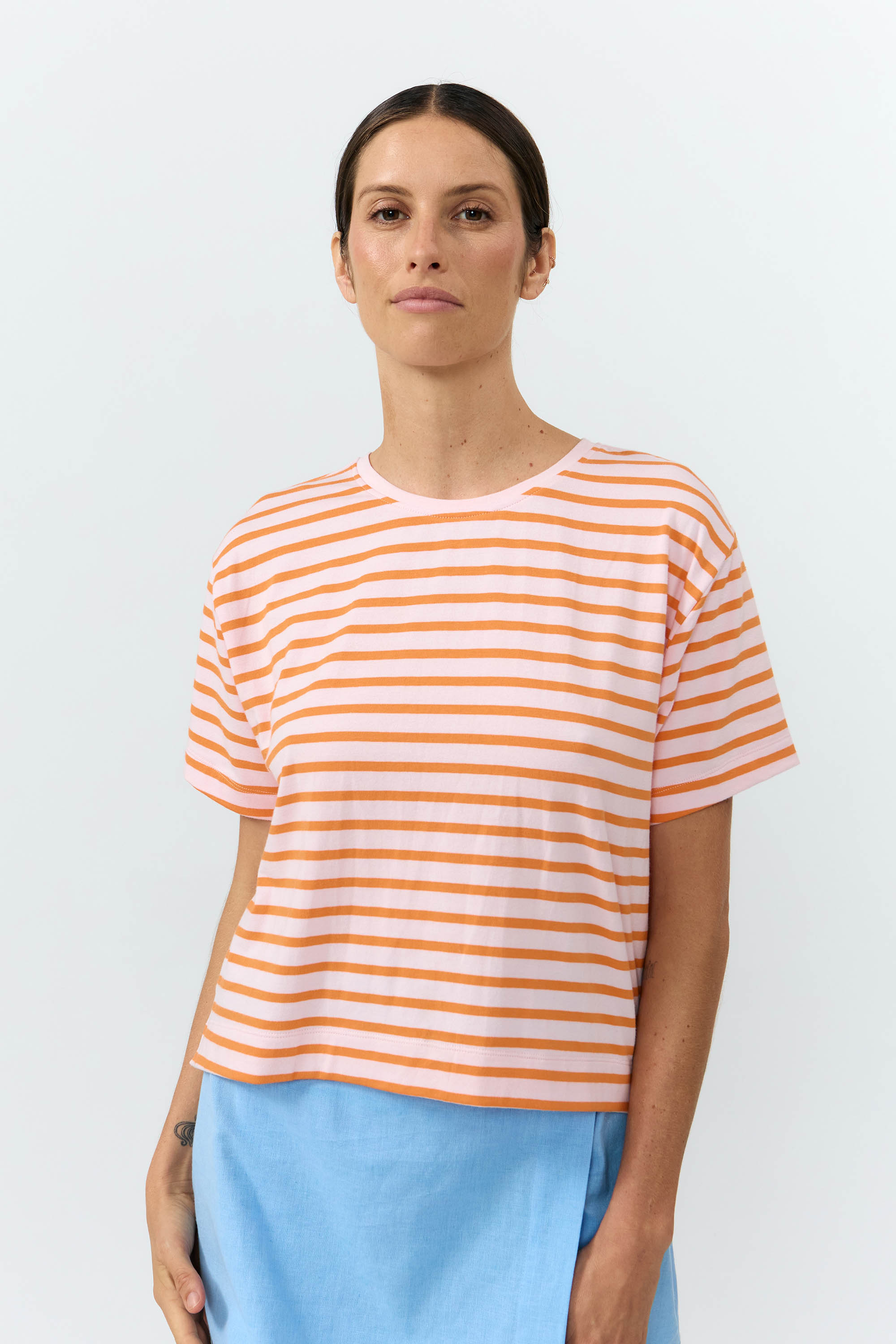 Image of SUITE13LAB dames vegan T-Shirt Isquia Stripes Orange