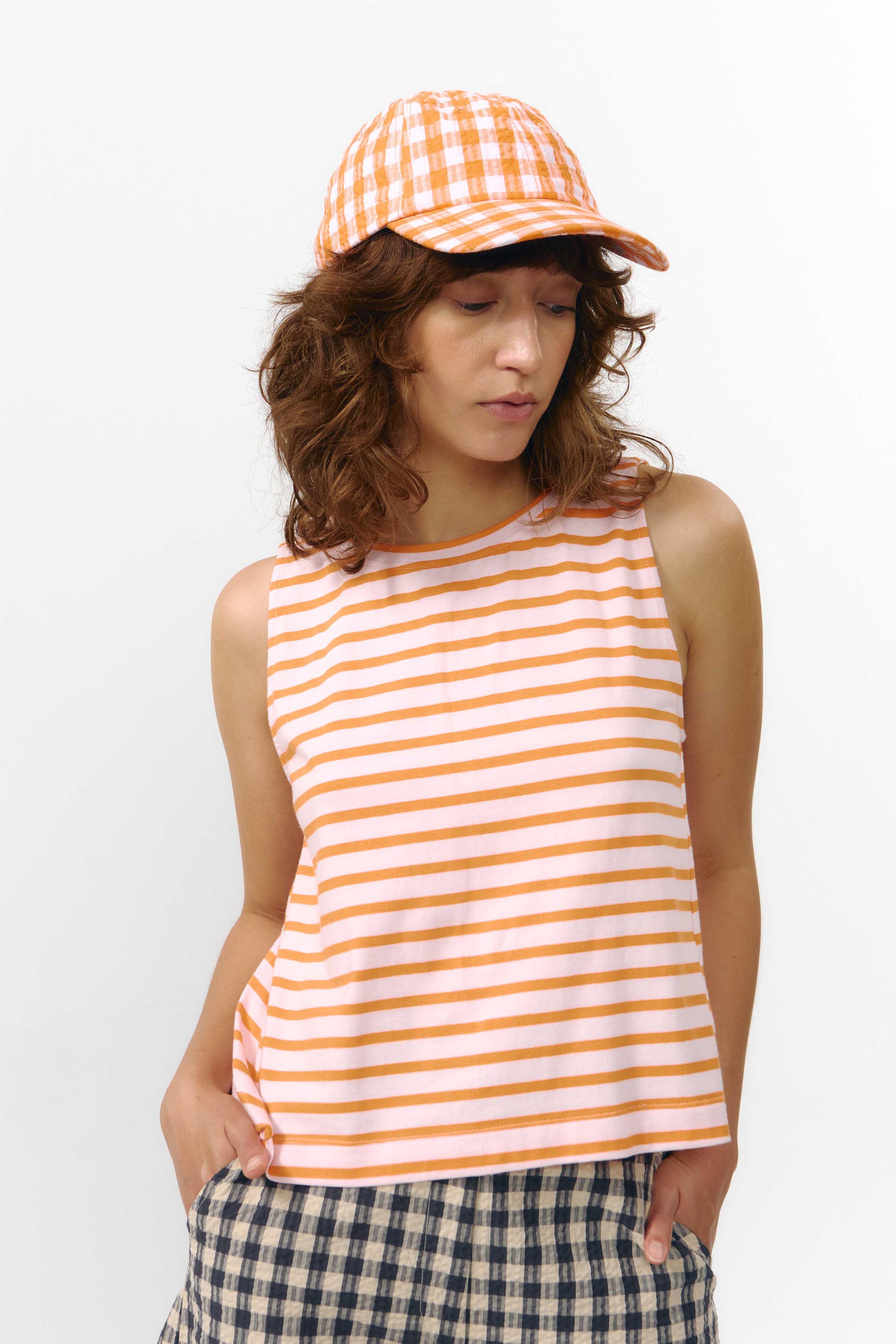 Image of SUITE13LAB dames vegan Top Sil Stripes Oranje