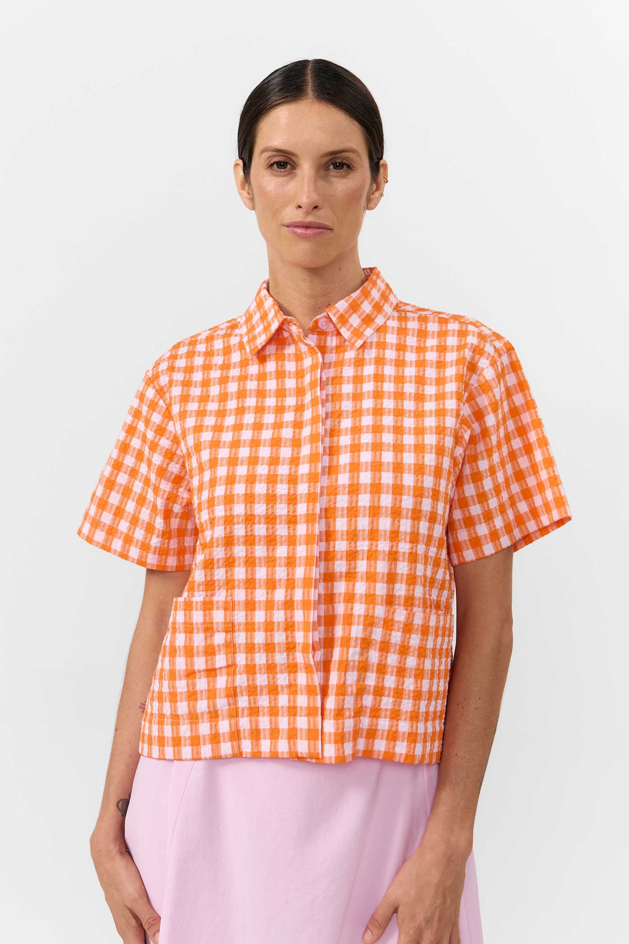 Image of SUITE13LAB dames vegan Shirt Eder Check Oranje