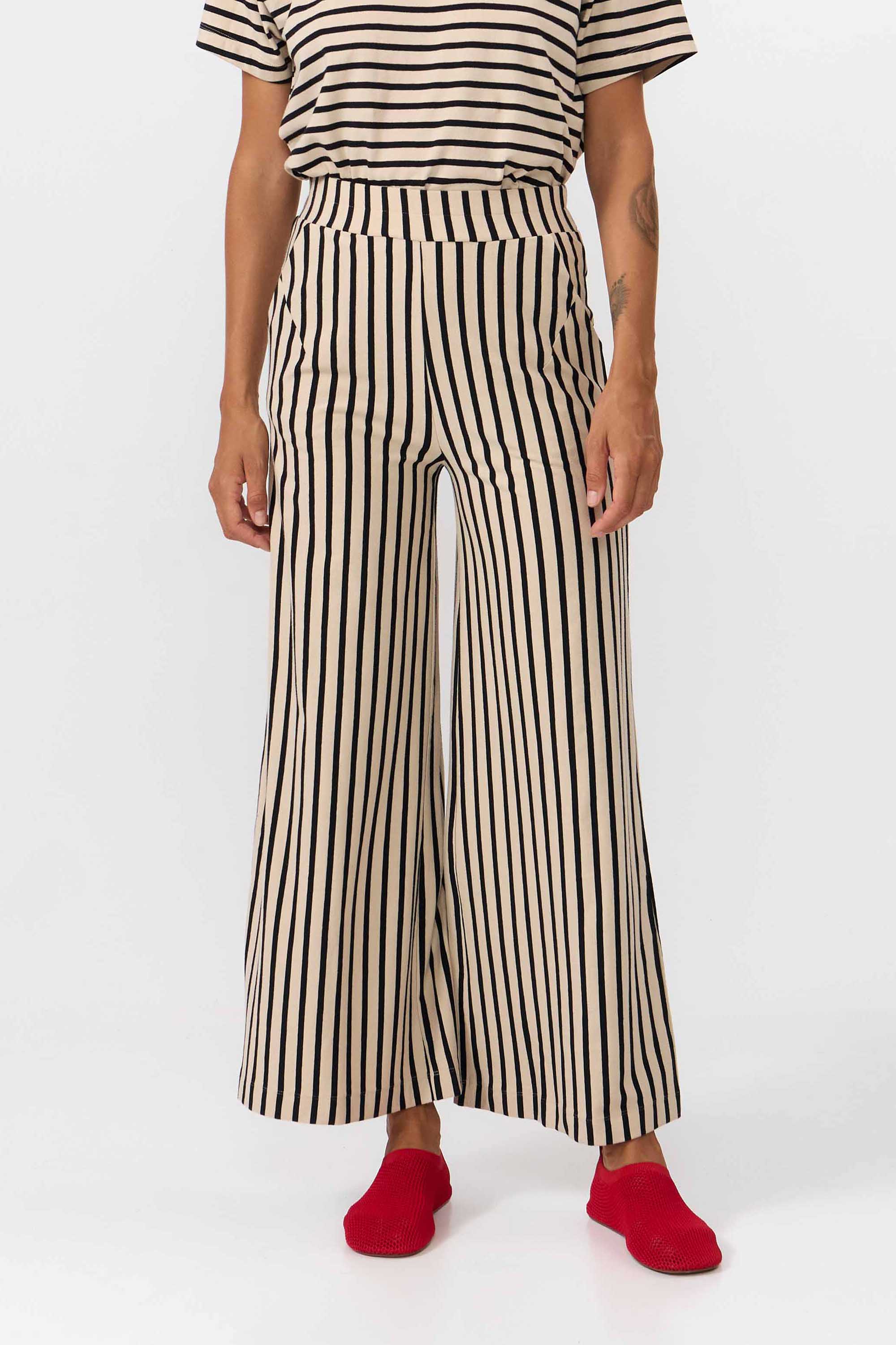 Image of SUITE13LAB dames vegan Broek Palau Stripes Zwart