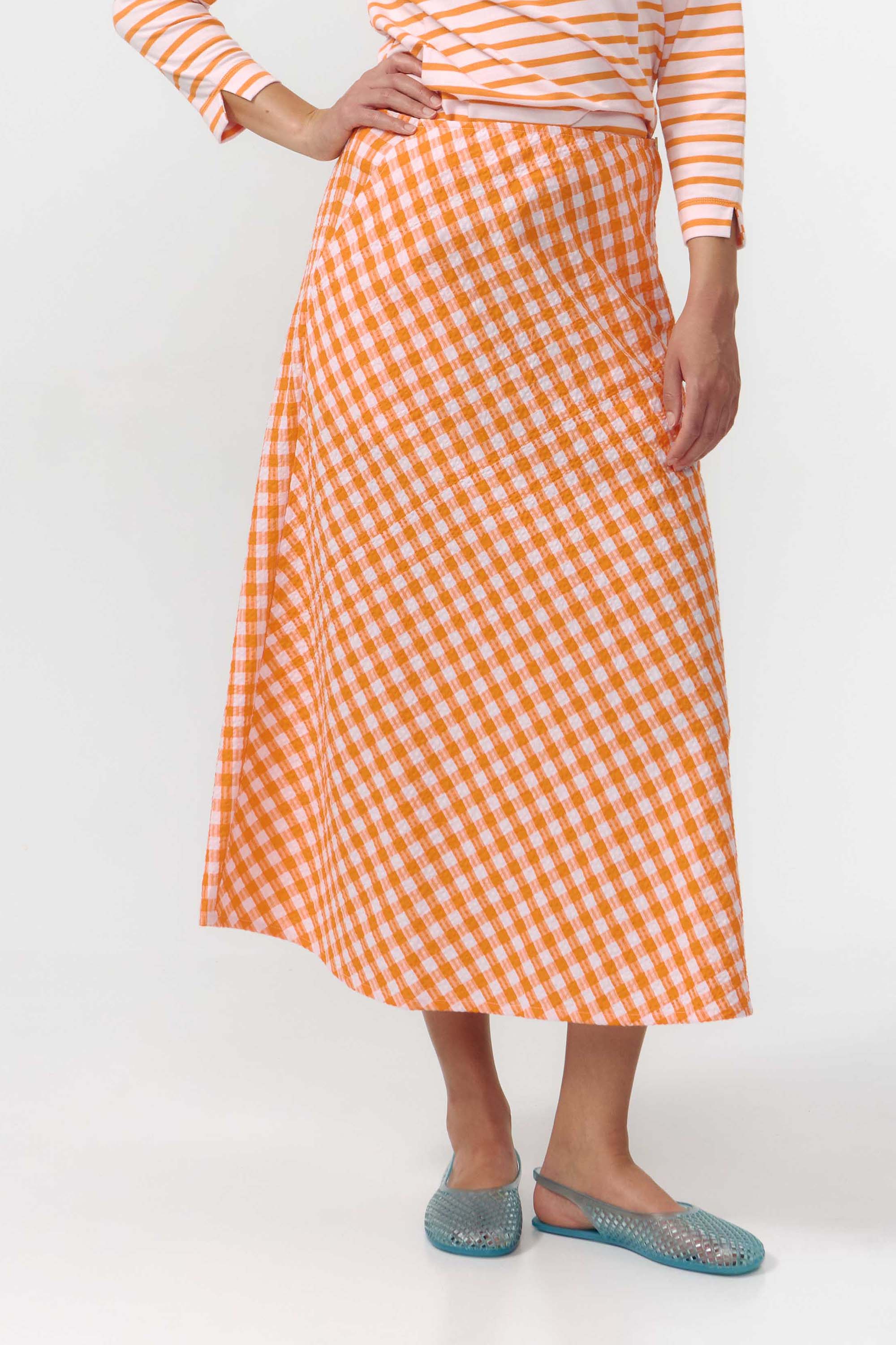 Image of SUITE13LAB dames vegan Rok Belen Geruit Oranje