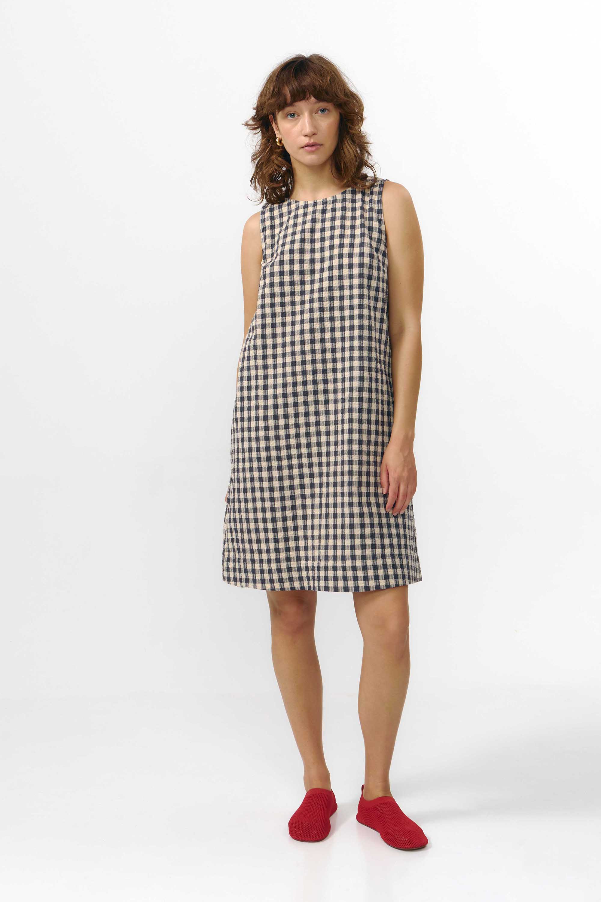 Image of SUITE13LAB dames vegan Jurk Lena Met Ruitjespatroon In Grijs