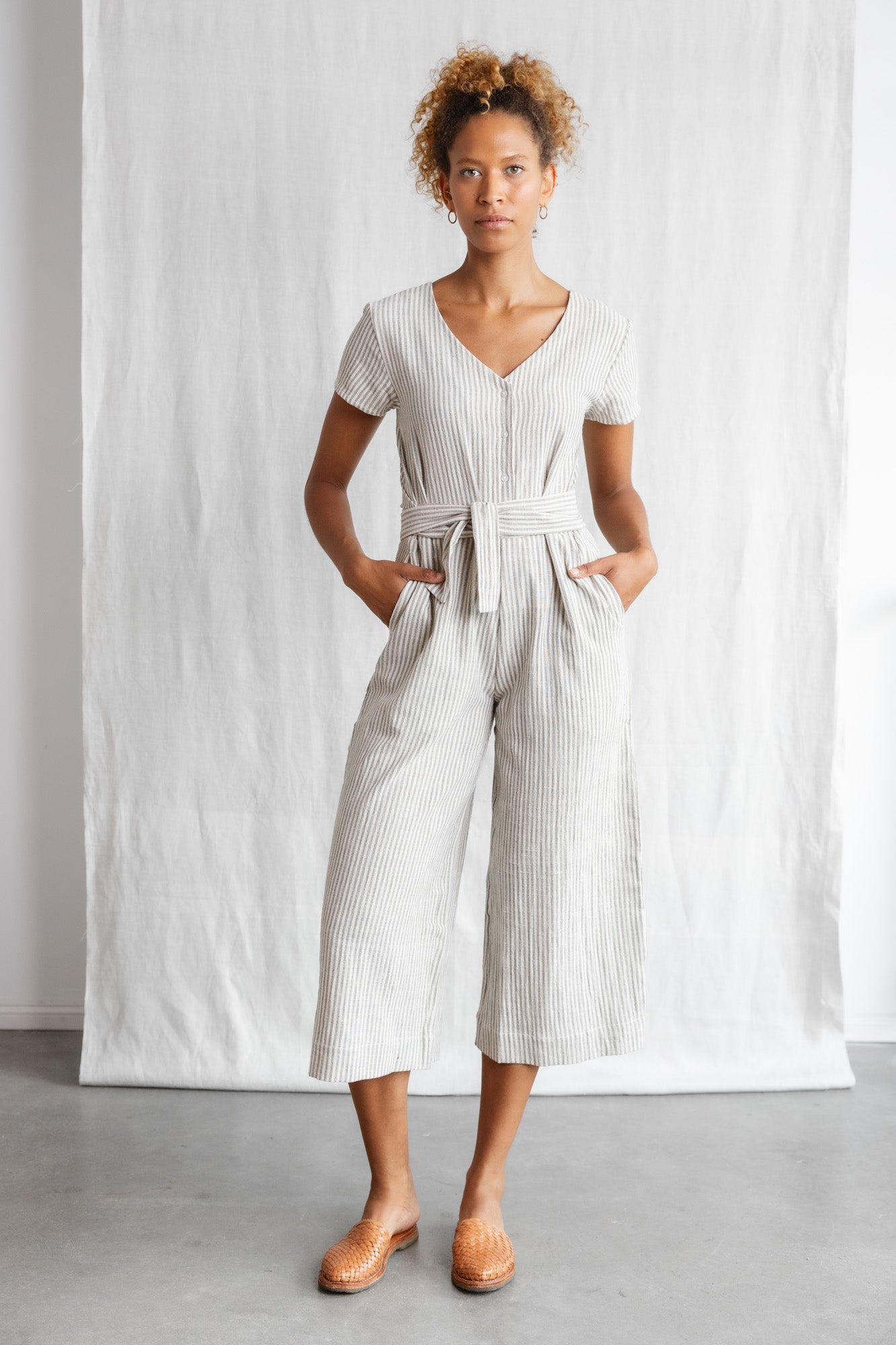 Image of Jyoti Fair Works dames vegan Jumpsuit Amrita Grijs/Wit