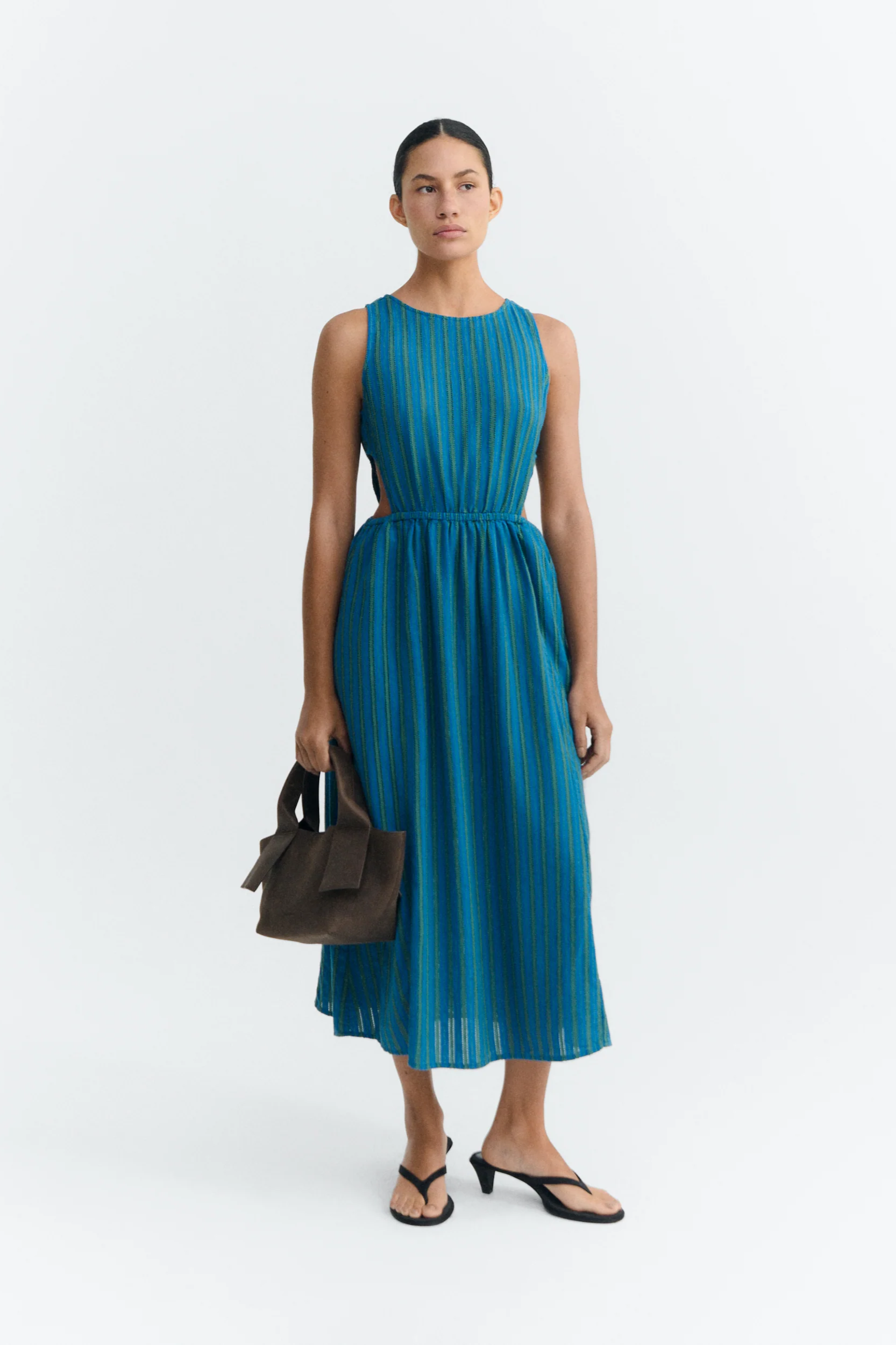 Thinking mu Damen vegan Midikleid Kin Windsor Stripes Blau