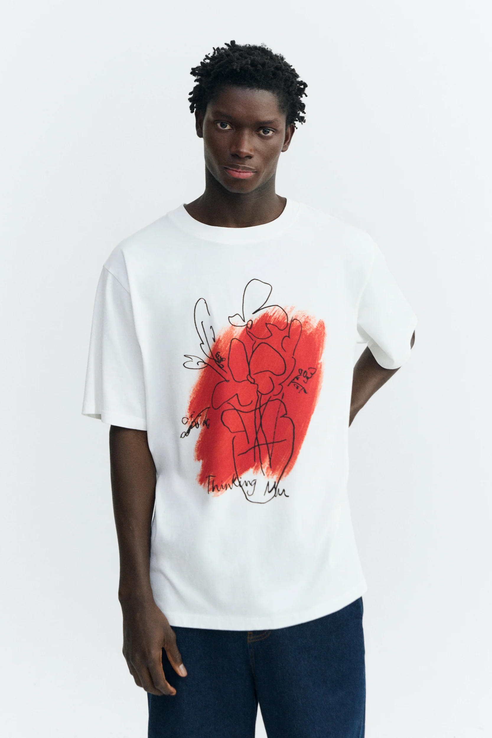 Thinking mu Herren vegan T-Shirt Eric Oversize Flower Wei&Atilde;Ÿ