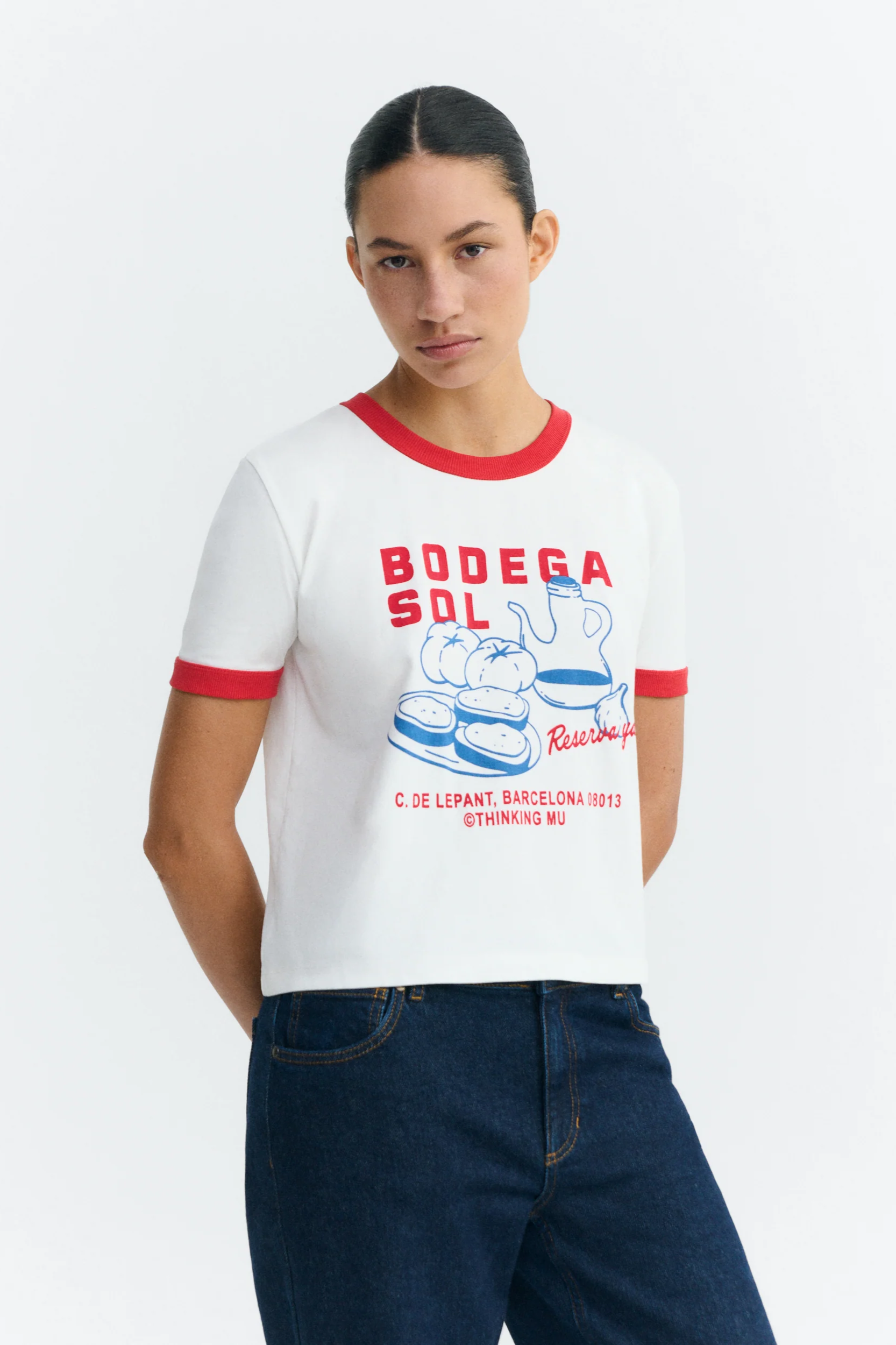 Thinking mu Damen vegan T-Shirt Zowie R Weingut Kontrast Rot/ Wei&Atilde;Ÿ
