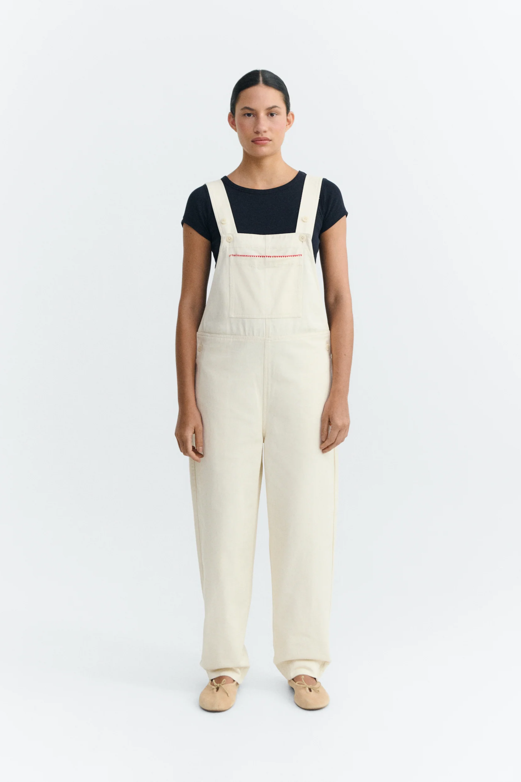 Image of Thinking MU dames vegan Jumpsuit Van Licht Handgeborduurd Denim In Ecru