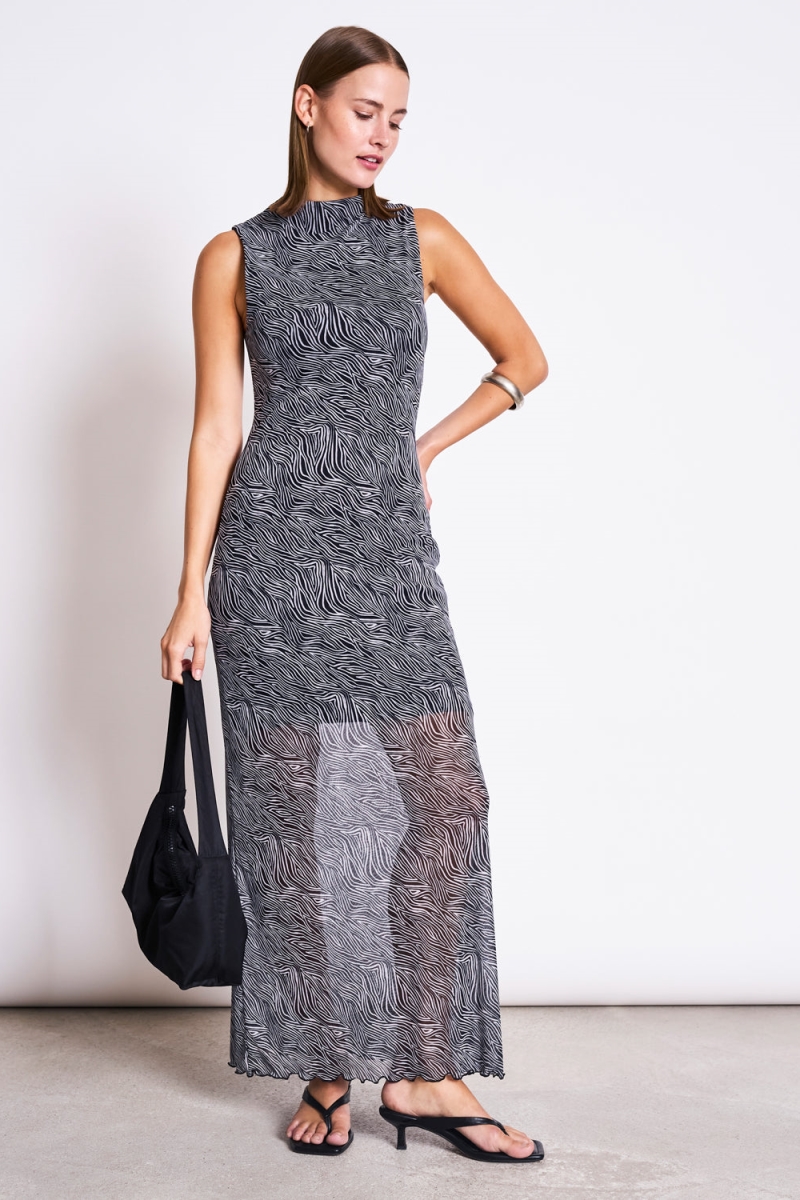 JAN N JUNE JAN 'N JUNE Damen vegan Maxikleid Mesh Culex Zebra Print