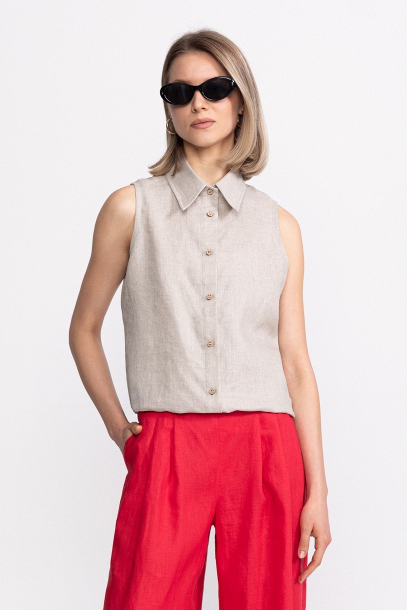 Image of De IONESCU dames vegan Shirt Mouwloos BÃ¢rsana Beige