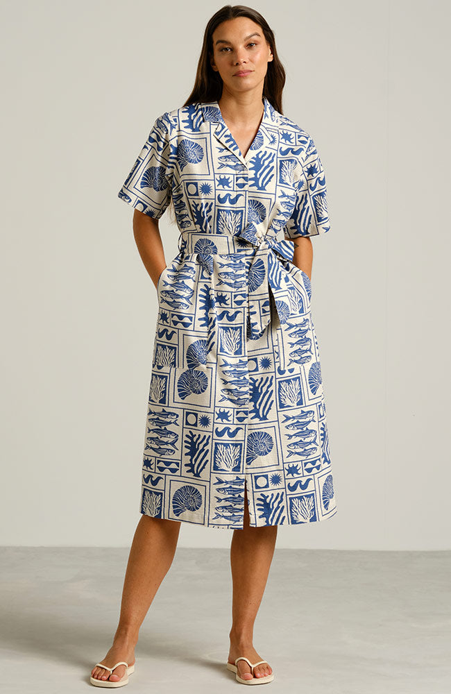Dedicated Damen vegan Kleid Orrefors Ozeanblau/Wei&Atilde;Ÿ