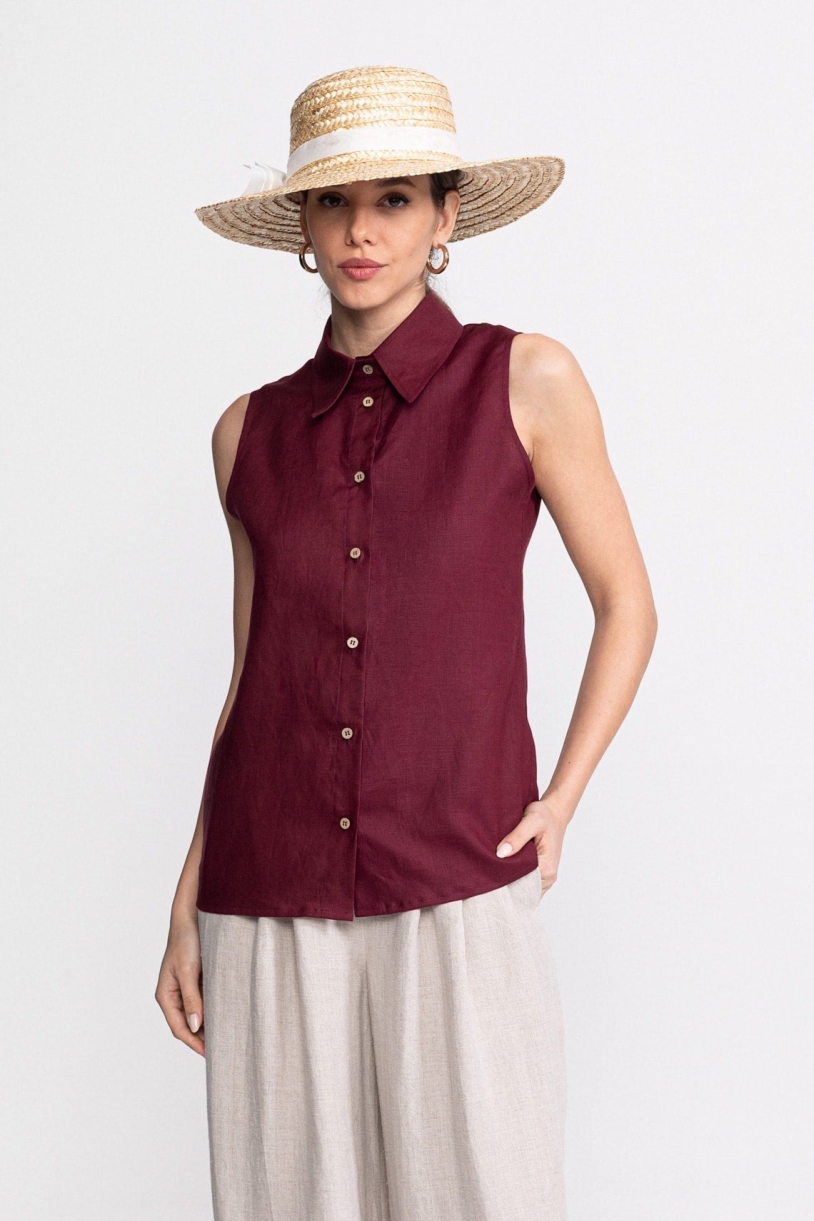 Image of De IONESCU dames vegan Shirt Mouwloos BÃ¢rsana Bordeaux