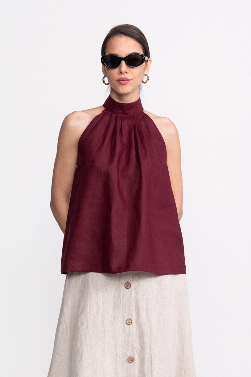 De IONESCU Damen vegan Neckholder-Top Tismana Bordeaux