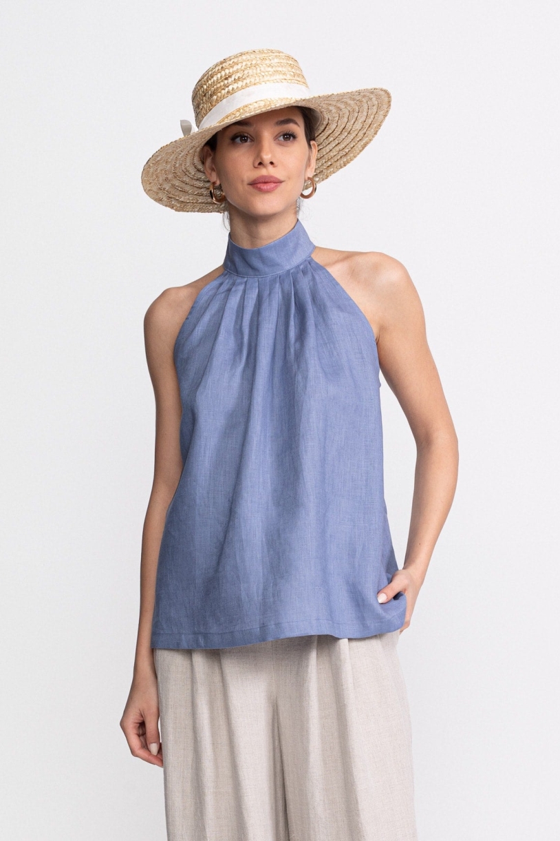 De IONESCU Damen vegan Neckholder Top Tismana Staubblau