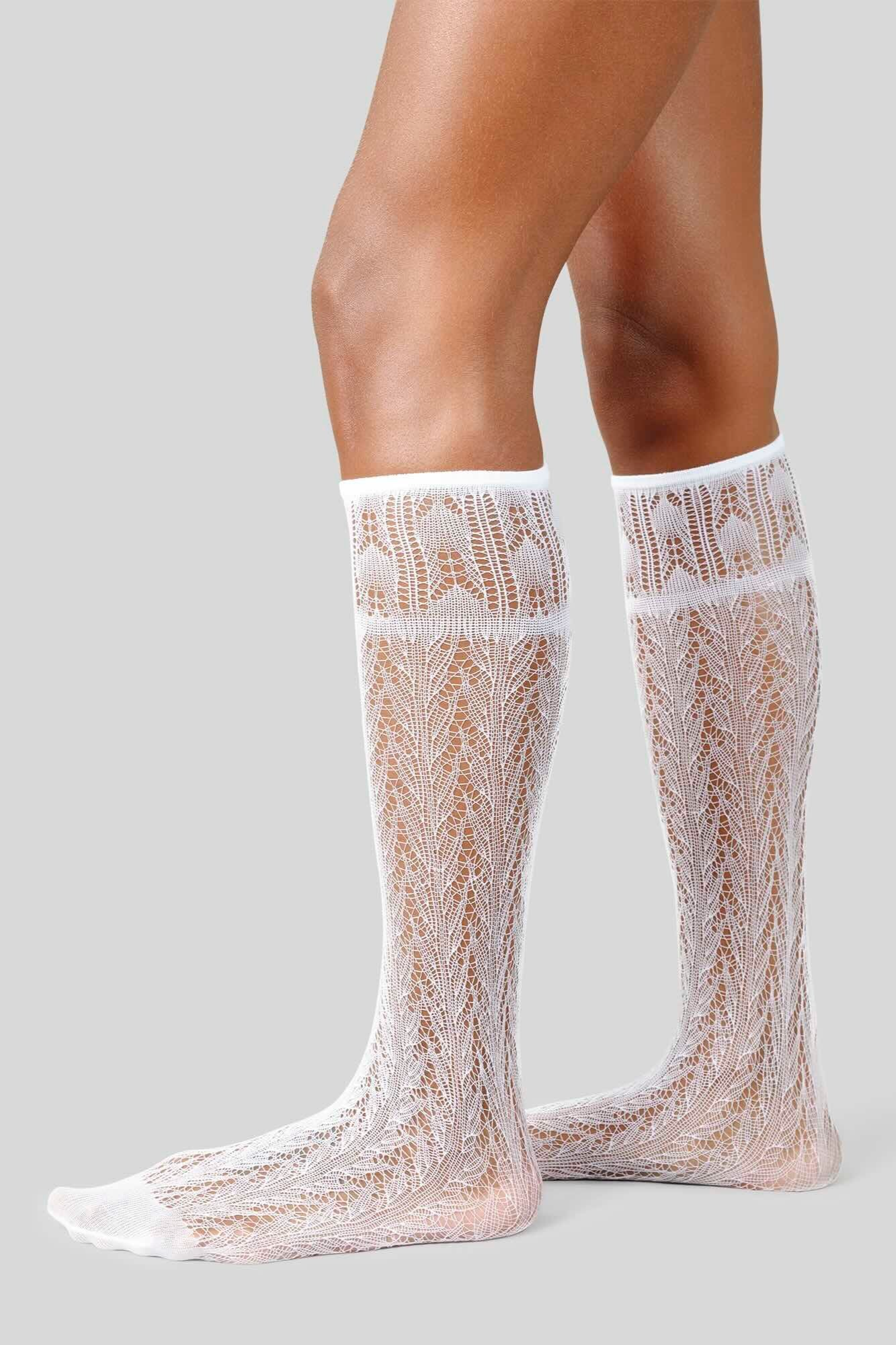 Swedish Stockings womens vegan Knee Highs Erica Crochet White