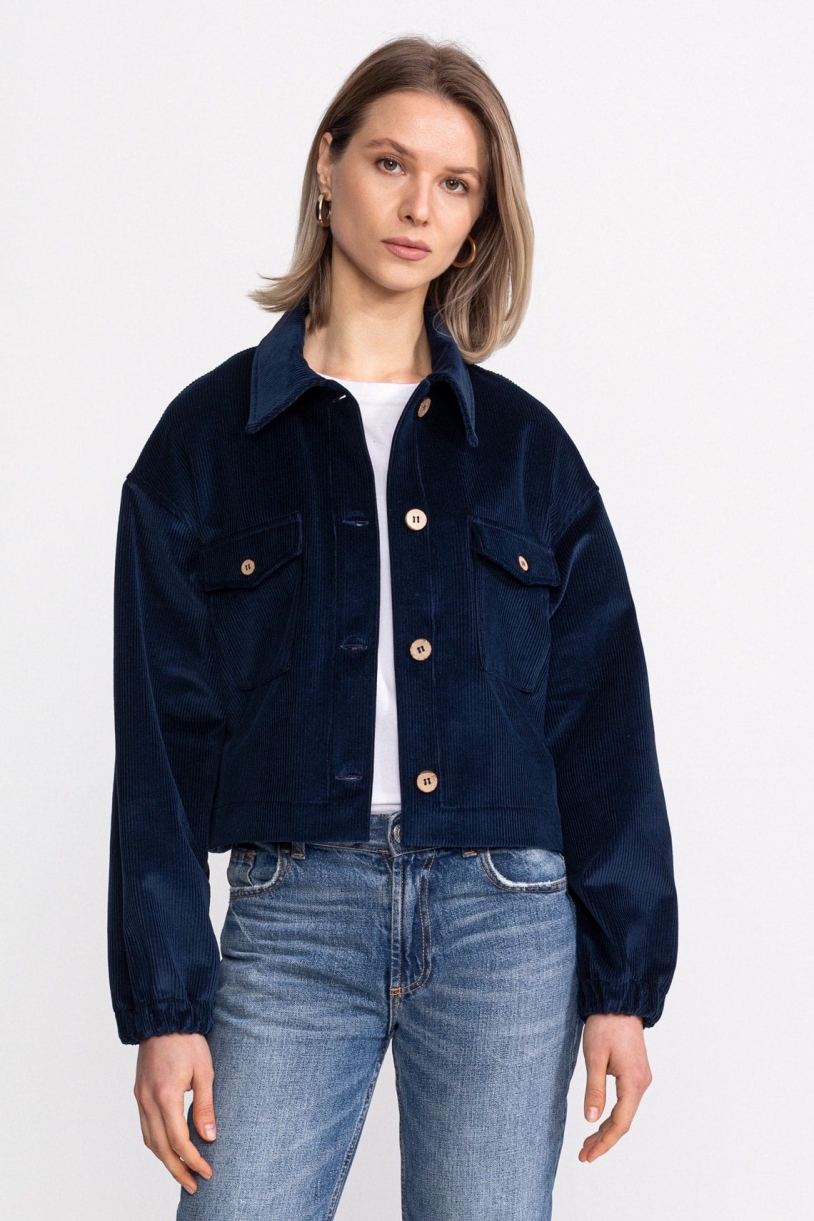 Image of De IONESCU dames vegan Corduroy Jas Sibiel Blue