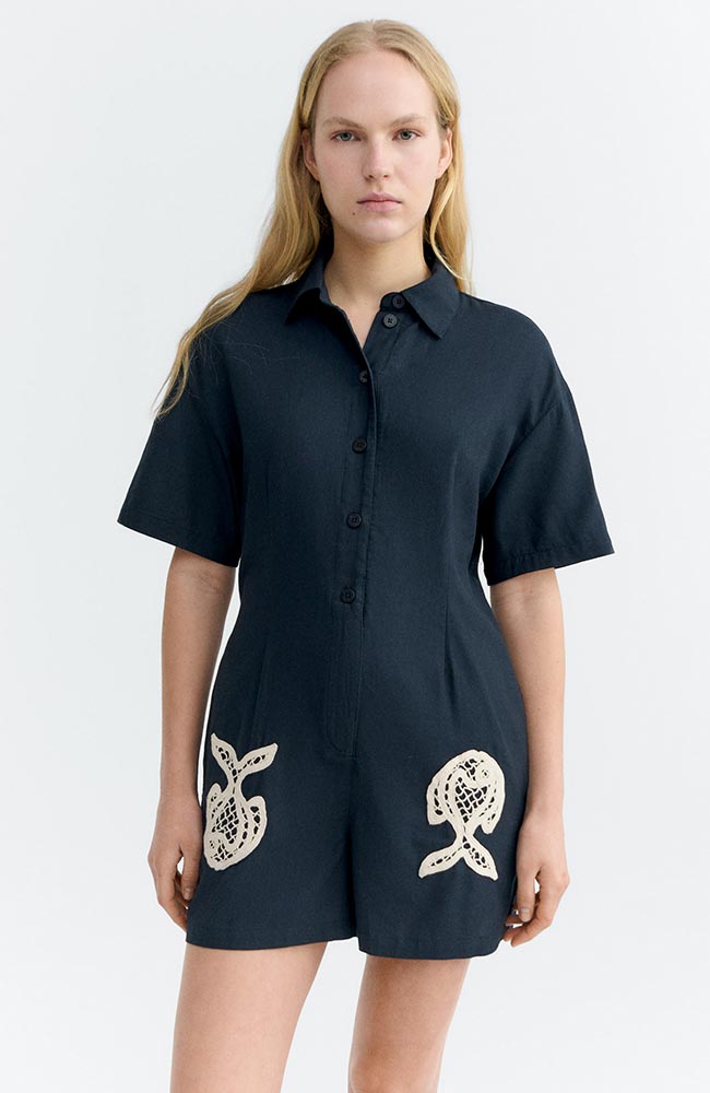Thinking mu Damen vegan Jumpsuit Roberta Fish Navy