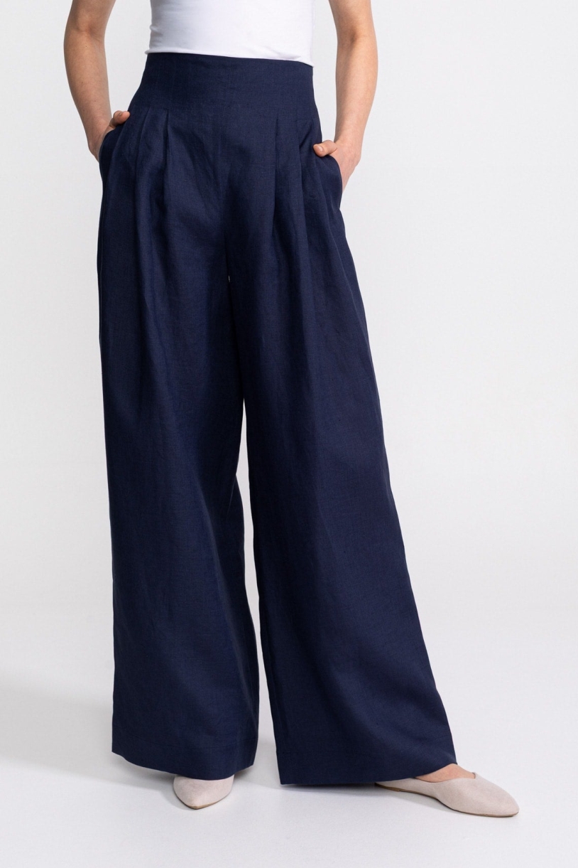 De IONESCU Damen vegan Hose High Waist Deva Marineblau