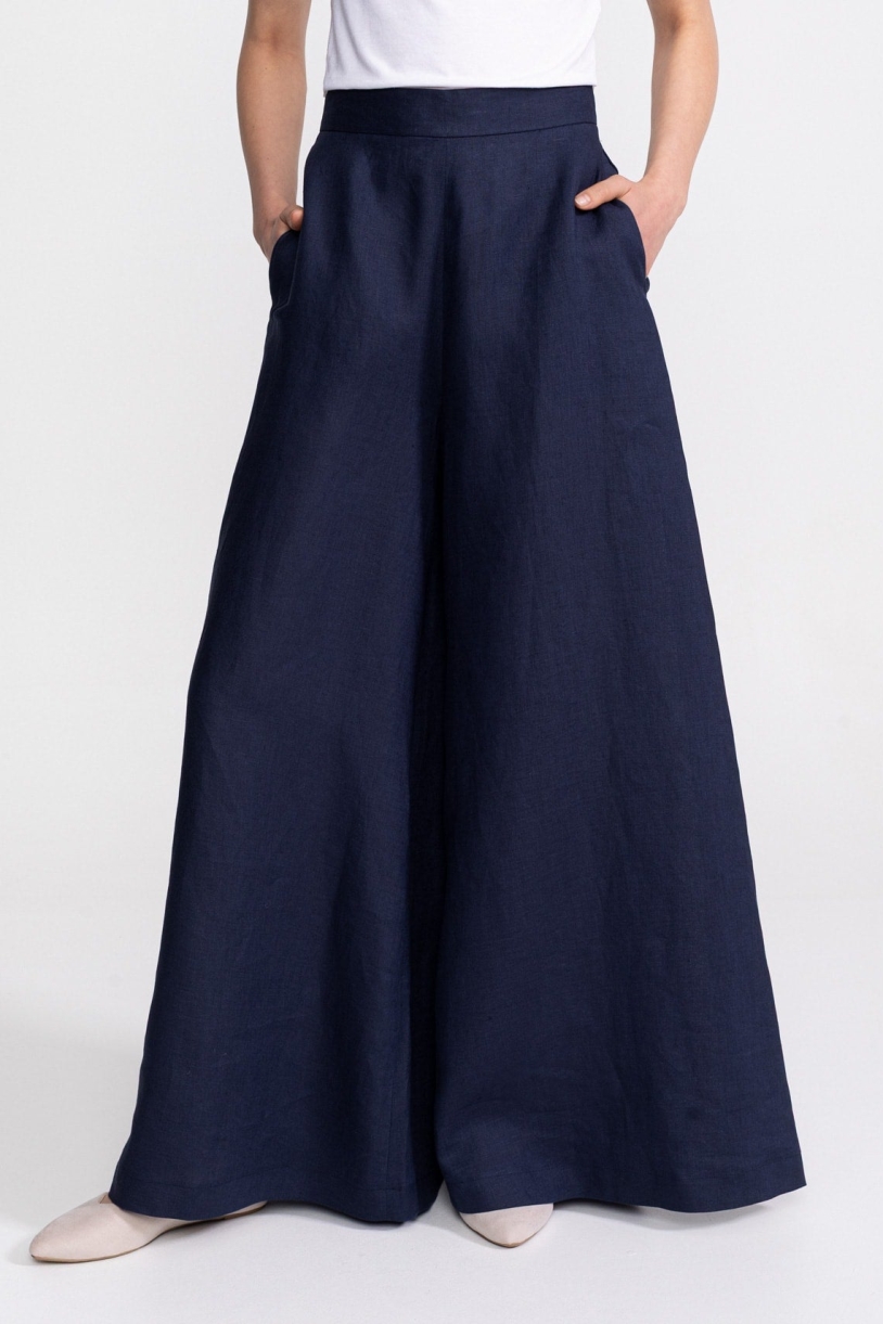 De IONESCU Damen vegan Hose Palazzo Leinen Marineblau