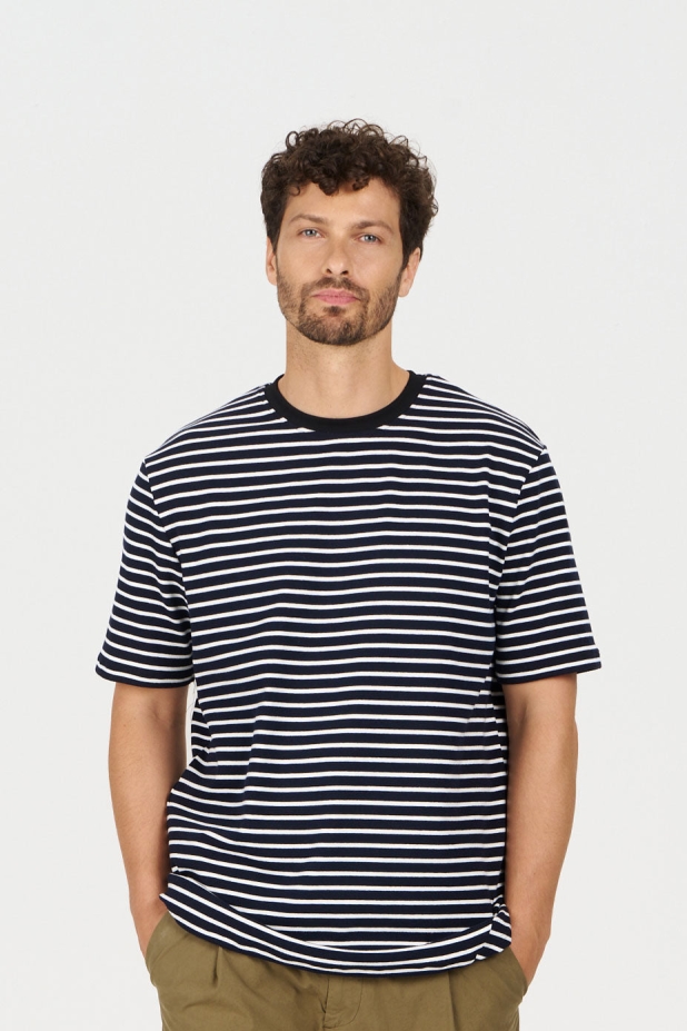 KOMODO Herren vegan Oberteil Claude Marineblau Gestreift