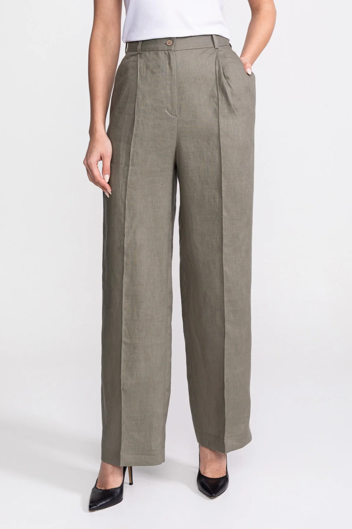 De IONESCU Damen vegan Hose Figa Leinen Khaki