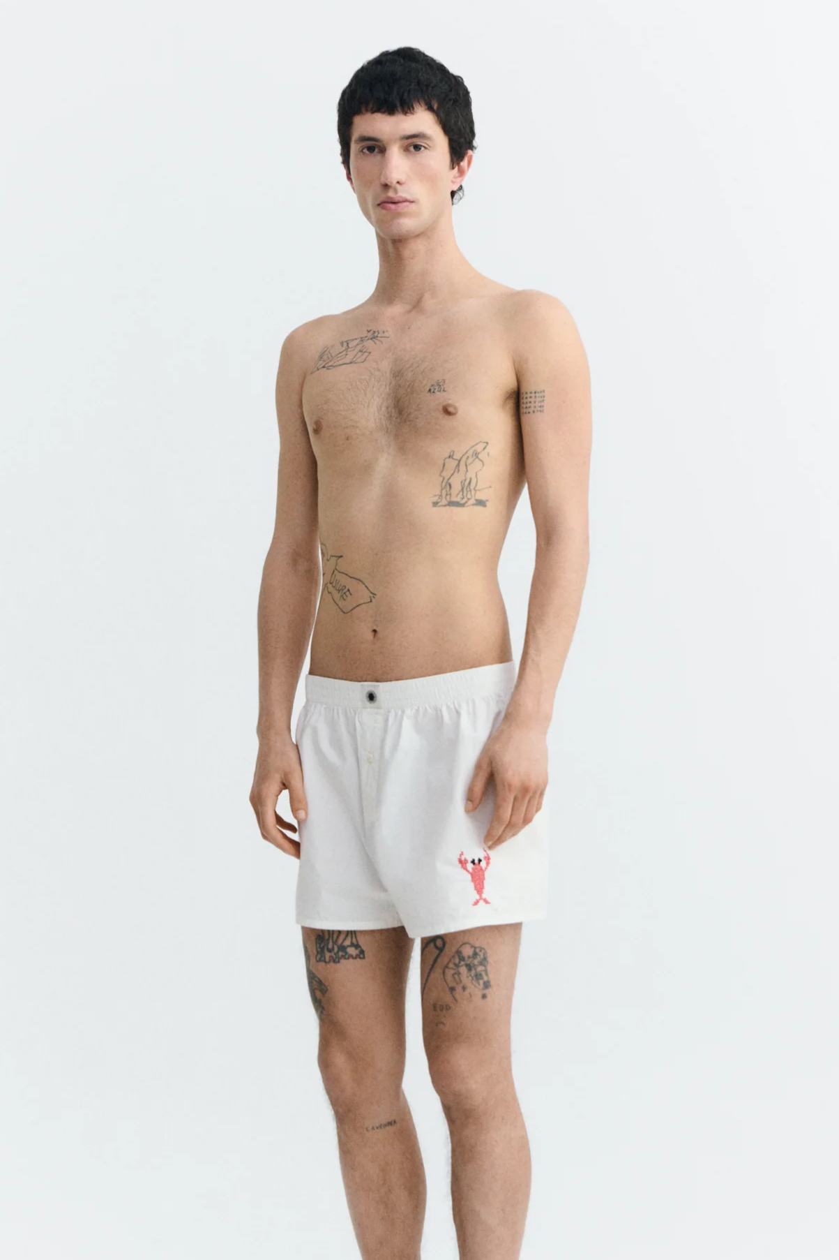 Thinking MU men vegan Boxer Shorts Lobster Embroidered Poplin White