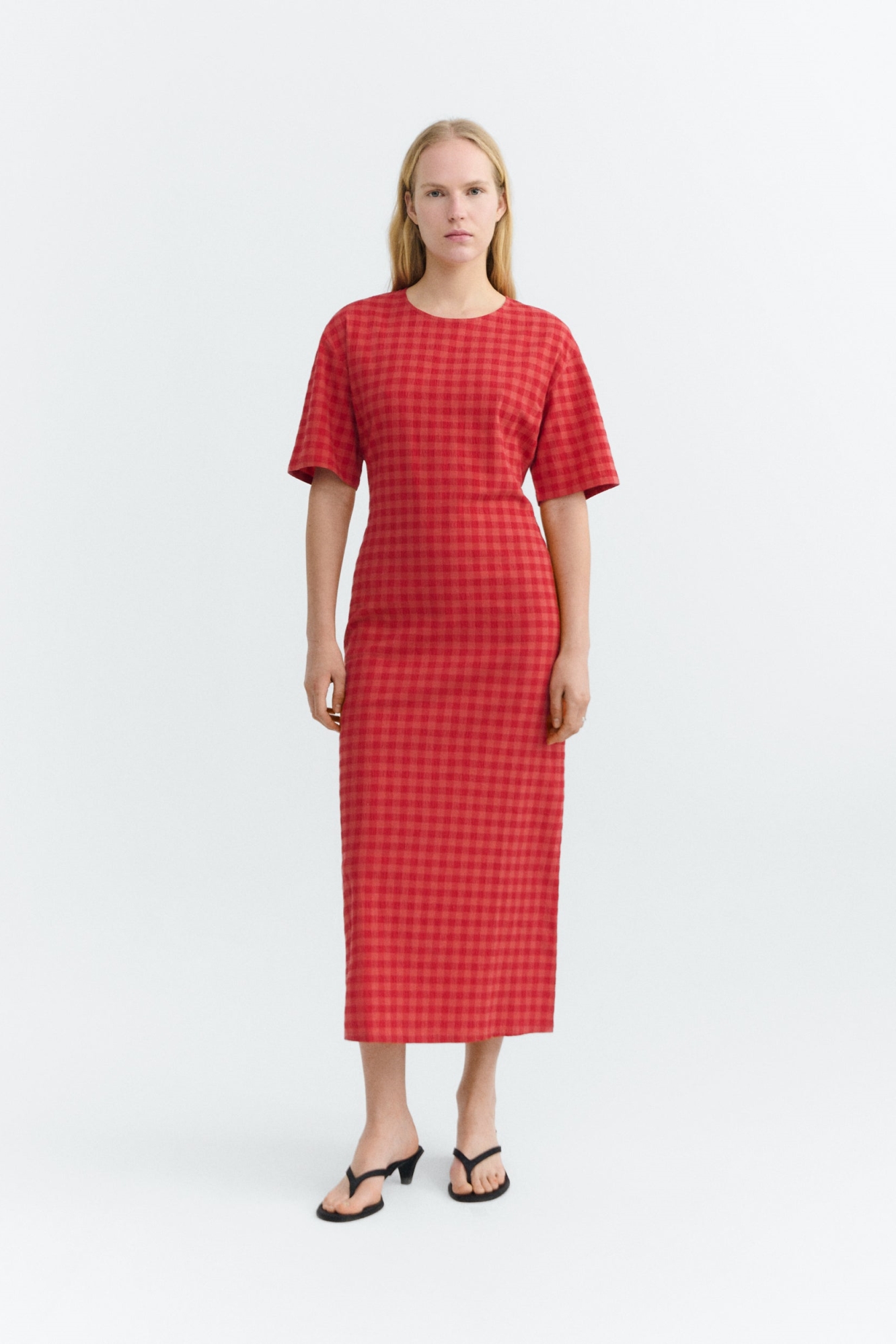 Thinking mu Damen vegan Kleid Kina Seersucker Mit Offenem R&Atilde;&frac14;cken Rot