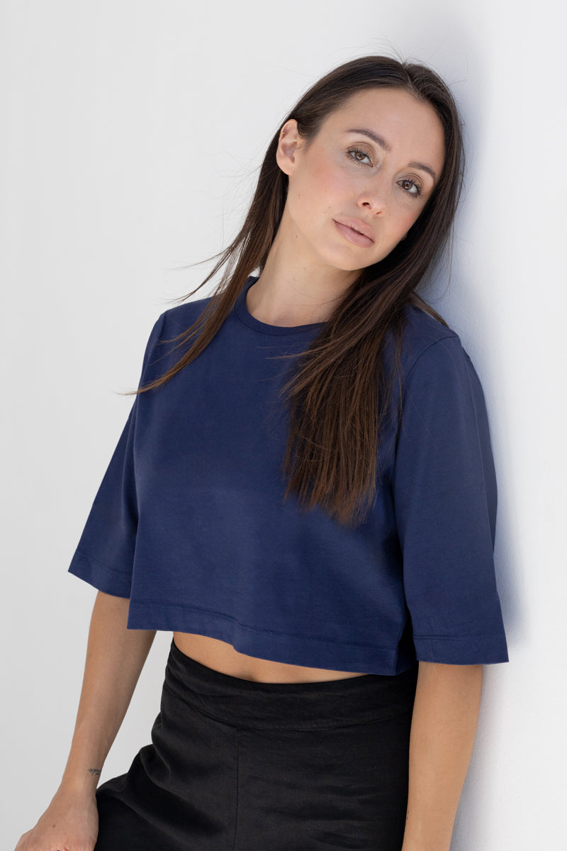 Marenika Damen vegan Crop Top Elisa Navy