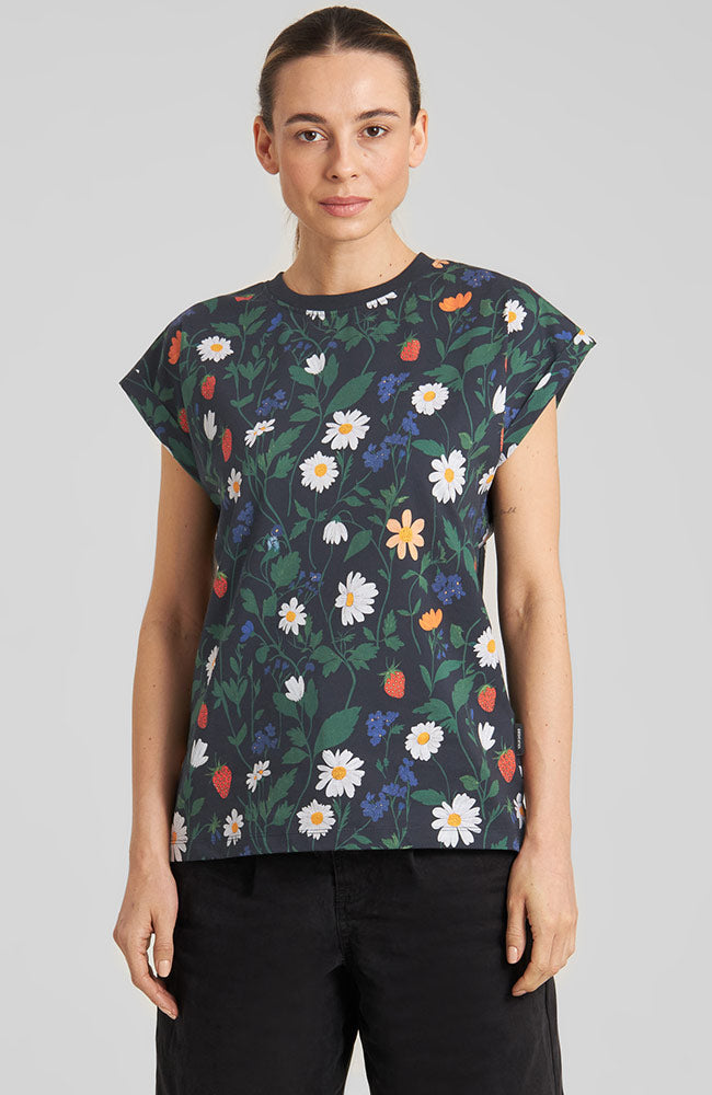 DEDICATED womens vegan T-Shirt Visby Strawberry Field Black
