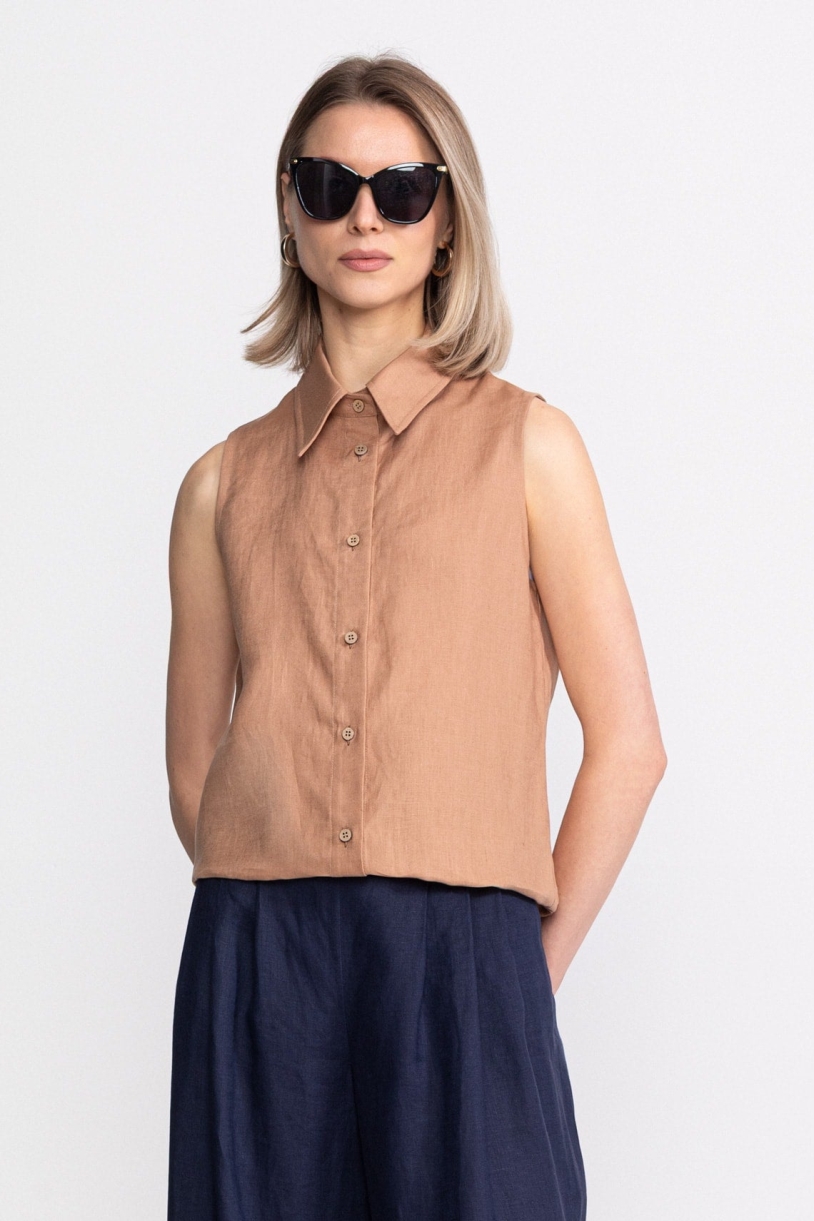Image of De IONESCU dames vegan Shirt Mouwloos BÃ¢rsana Cappuccino