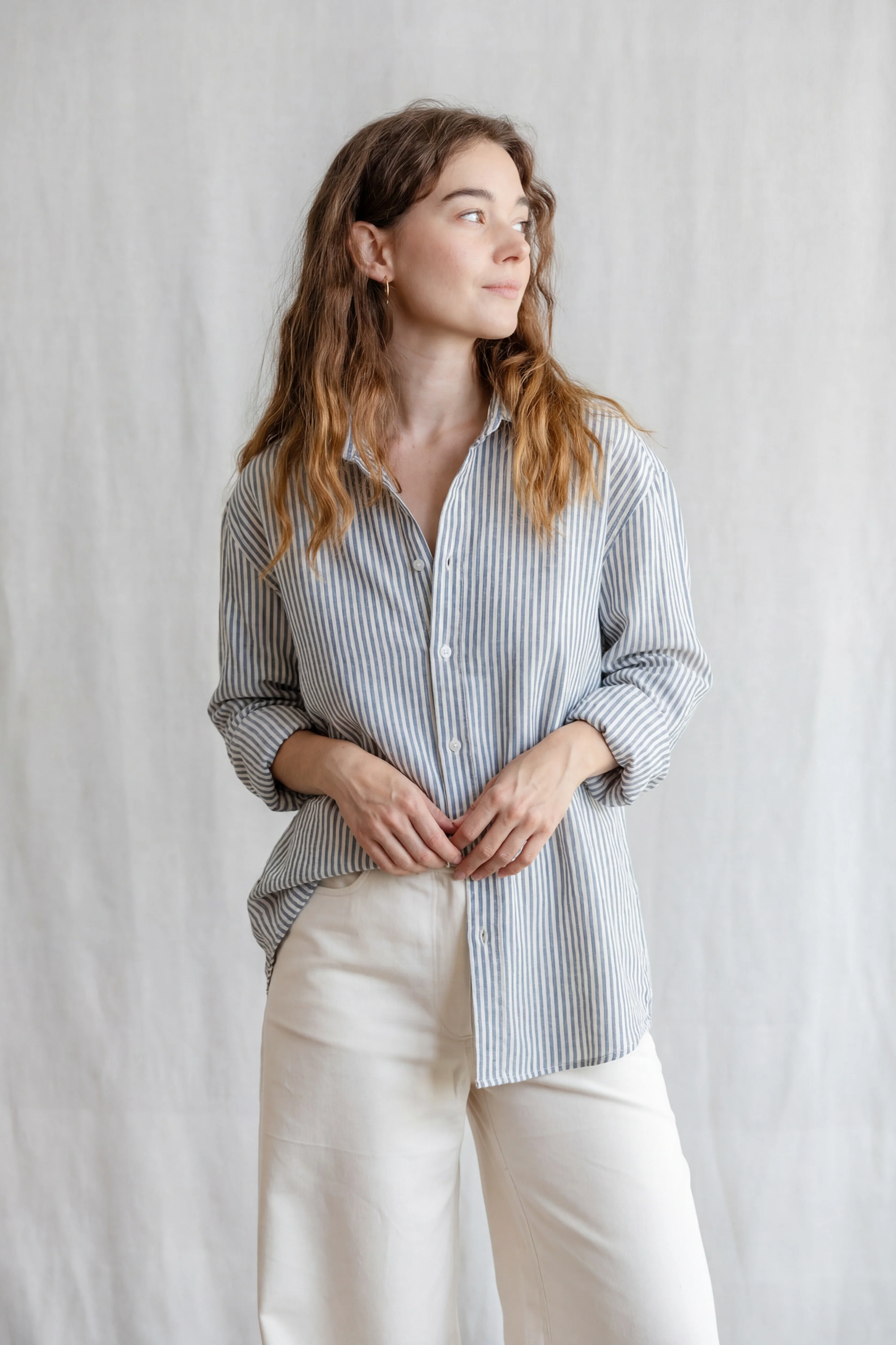Image of Jyoti Fair Works dames vegan Shirt Himat Gestreept Blauw