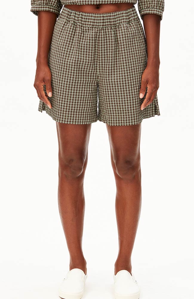 ARMEDANGELS Damen vegan Shorts Vichy Seersucker Braun/Mintgr&Atilde;&frac14;n
