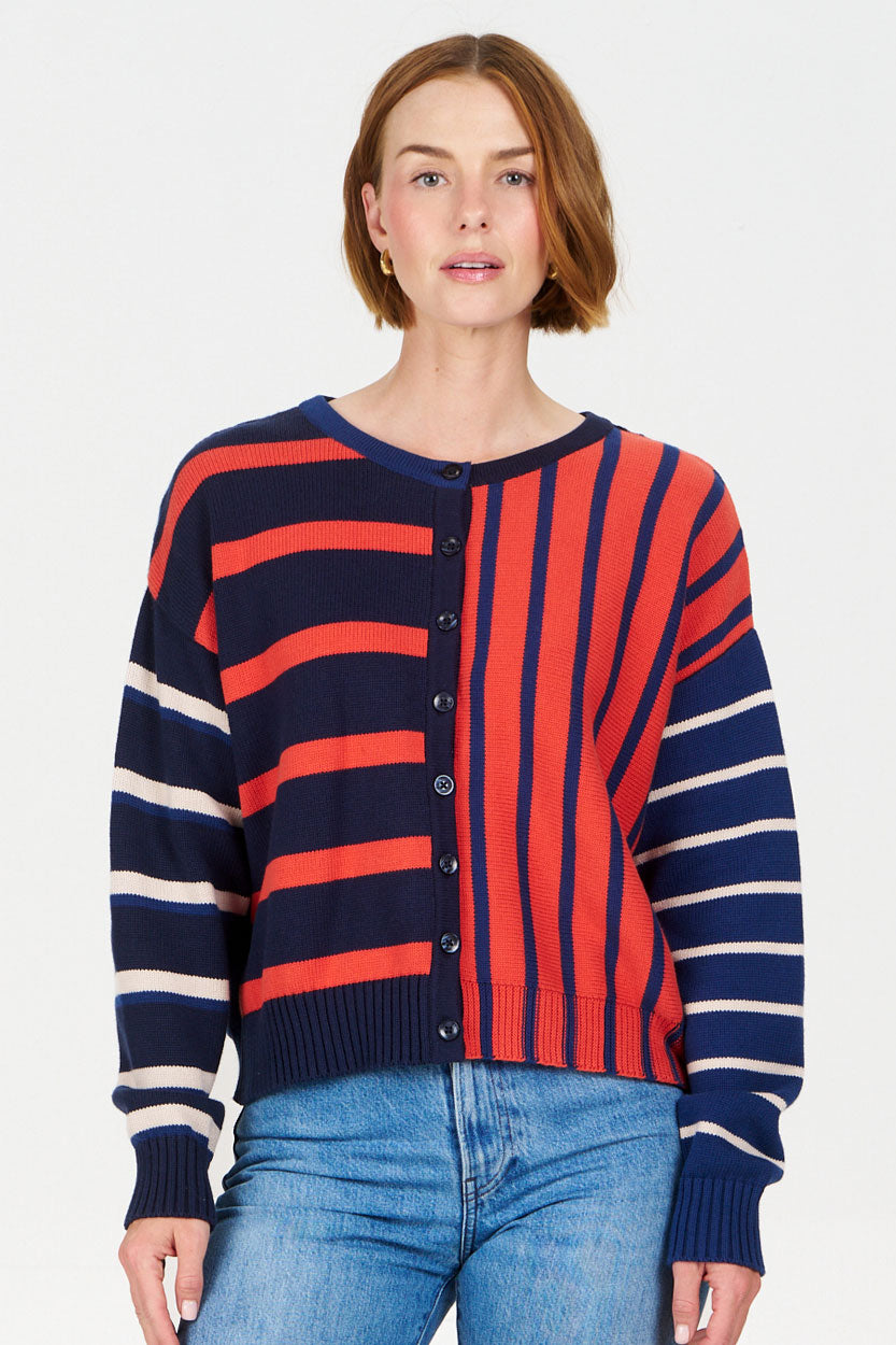 KOMODO Damen vegan Strickjacke Mish Mash Rot & Marineblau