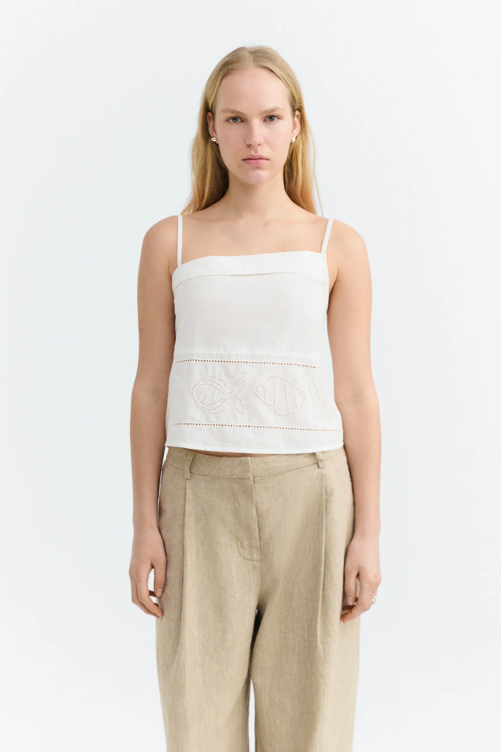 Thinking mu Damen vegan Top Raida Bestickt Wei&Atilde;Ÿ
