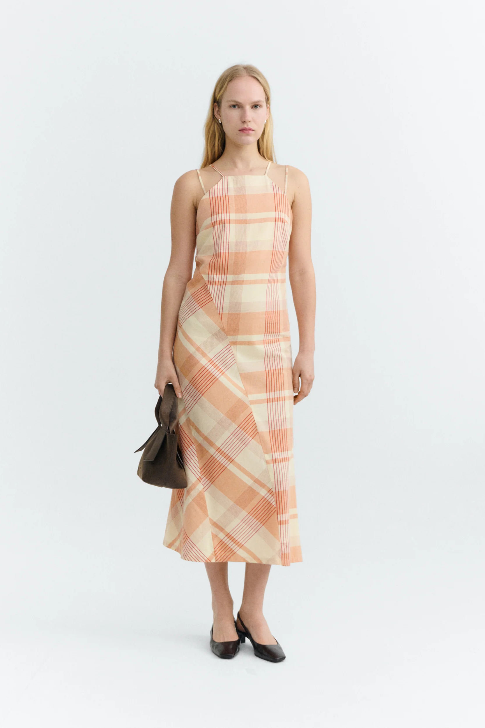 Thinking mu Damen vegan Kleid Helia Kariert Orange