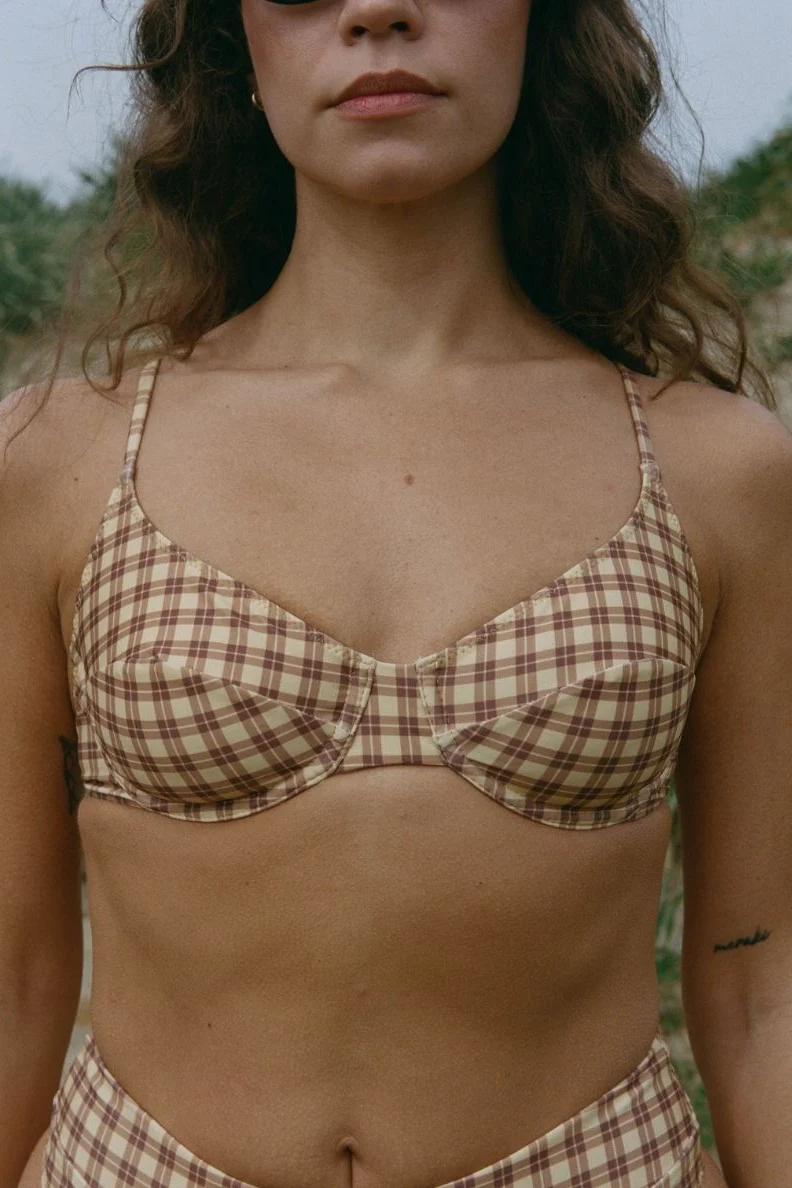 N&Atilde;&copy;n&Atilde;&copy;s Damen vegan Bikinioberteil Mona Gelb Kariert
