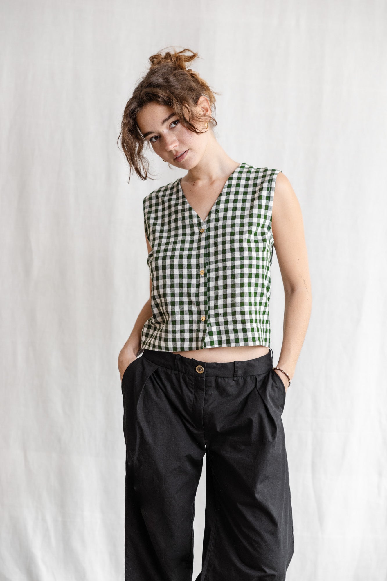 Jyoti - Fair Works Damen vegan Top Chatania Schecks Gr&Atilde;&frac14;n