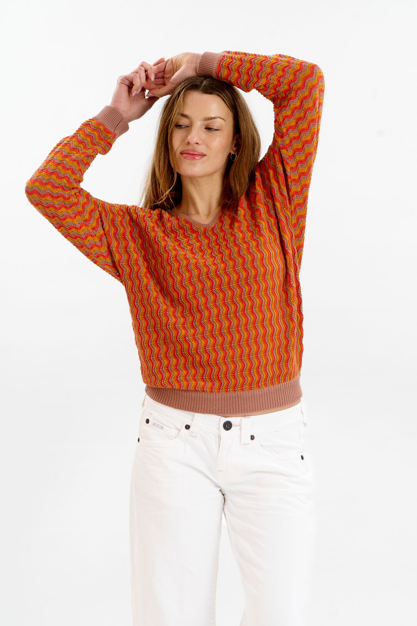 KOMODO Damen vegan Pullover Clover Pointelle Kaffee