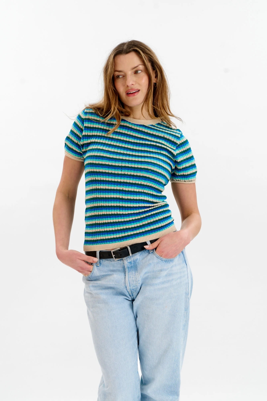 KOMODO Damen vegan T-Shirt Penelope Pointelle Ozeanblau